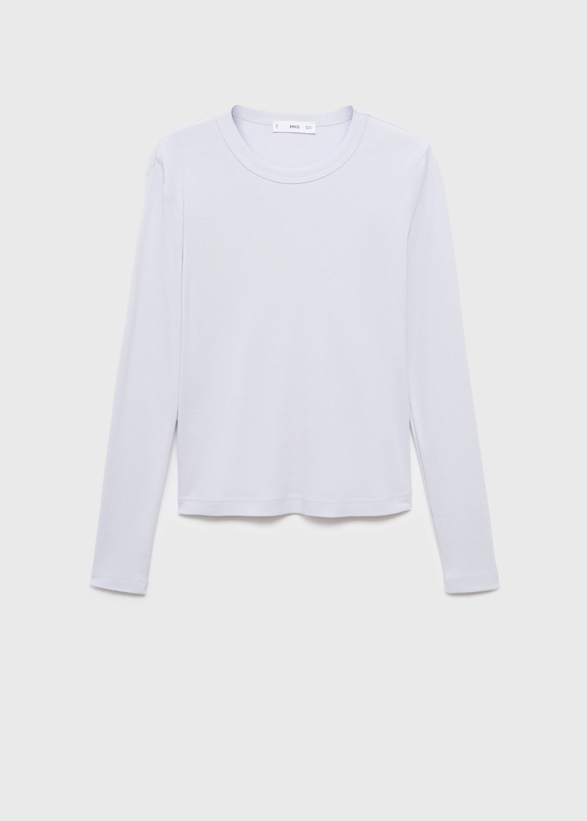 Pale lilac long-sleeve t-shirt with a round neckline.