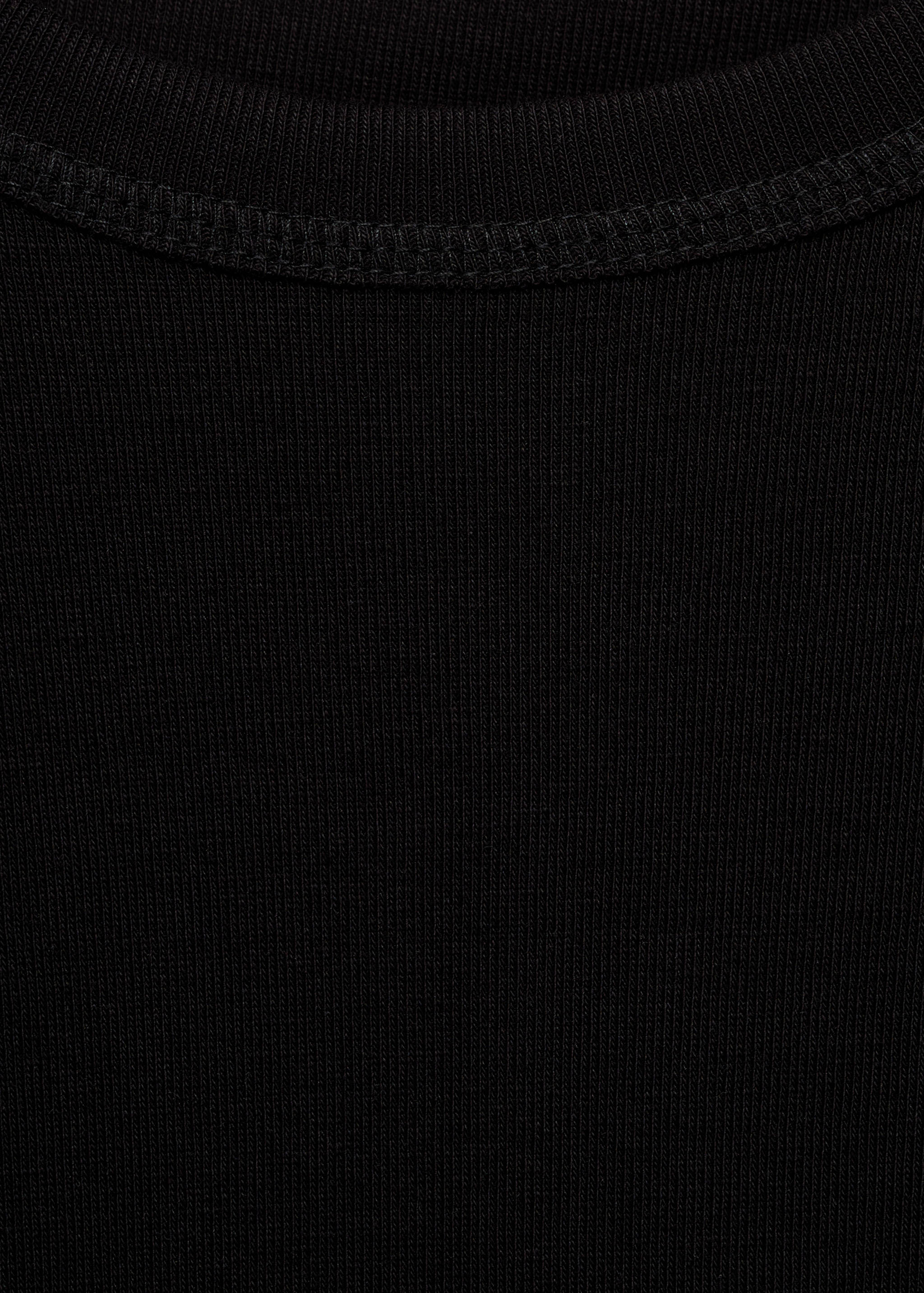 Close-up of a black ribbed t-shirt neckline.