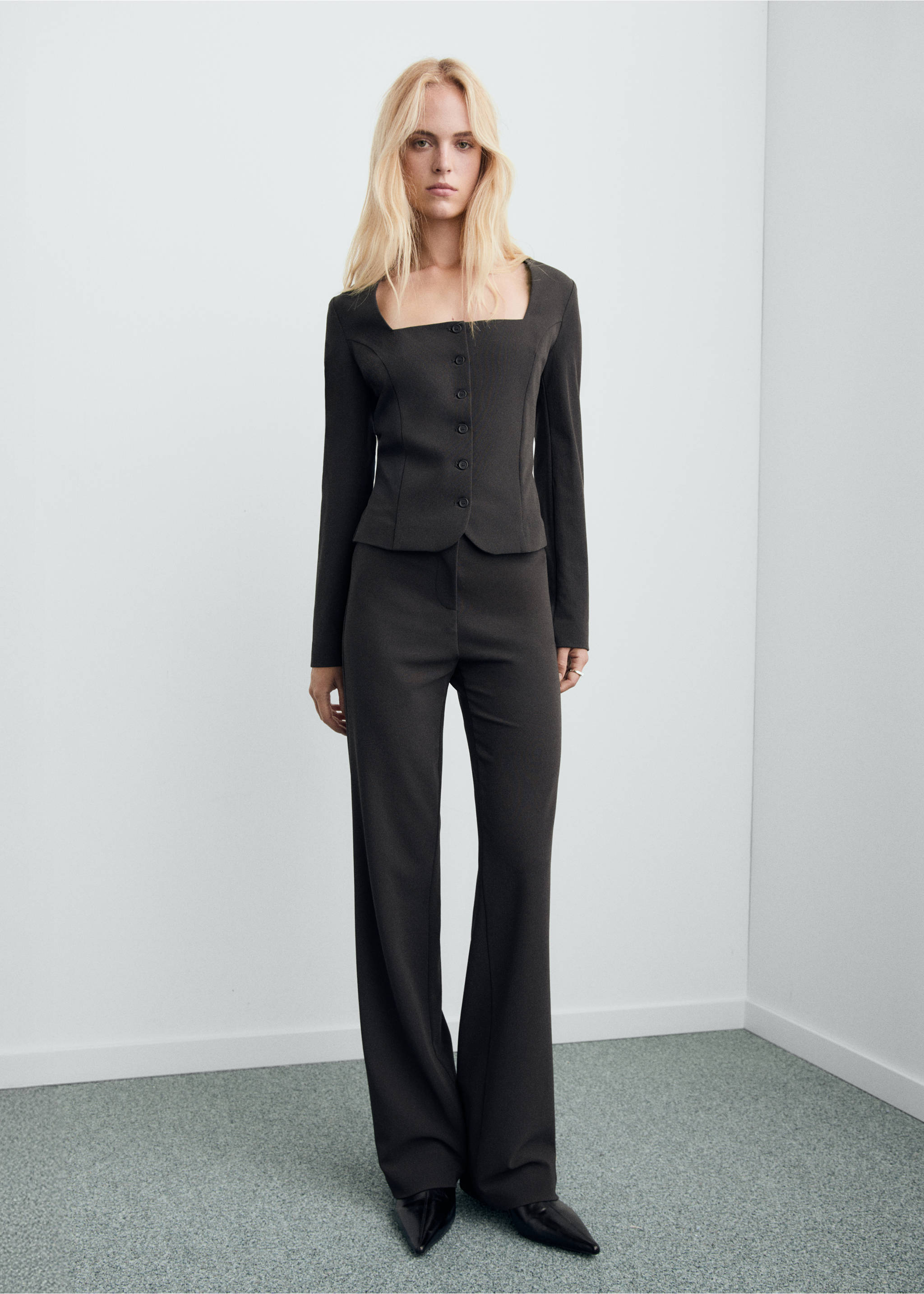 Tailored cropped suit jacket - General plane, Grey. Ref: 17055827-00.