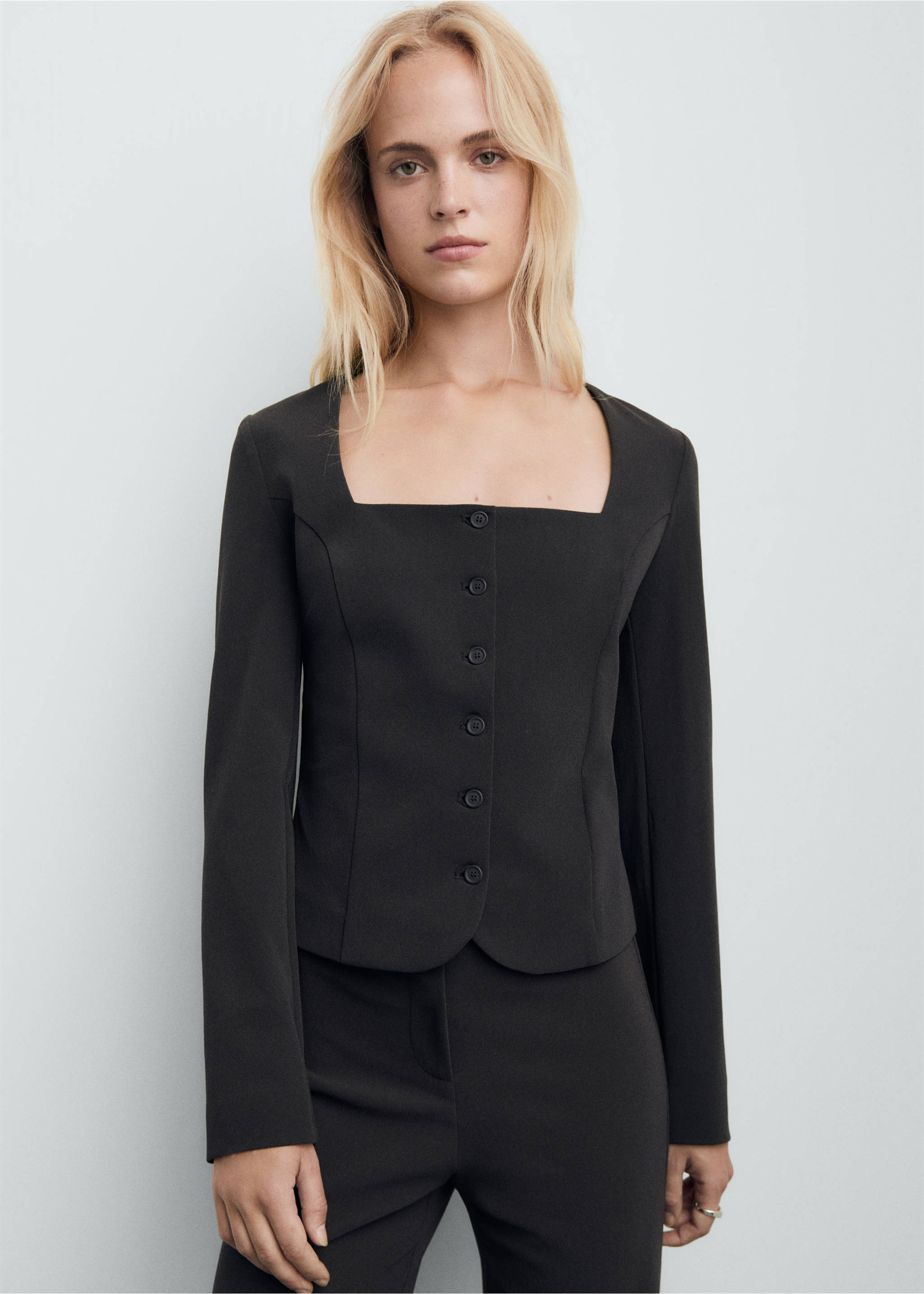 Tailored cropped suit jacket - Medium plane, Grey. Ref: 17055827-00.