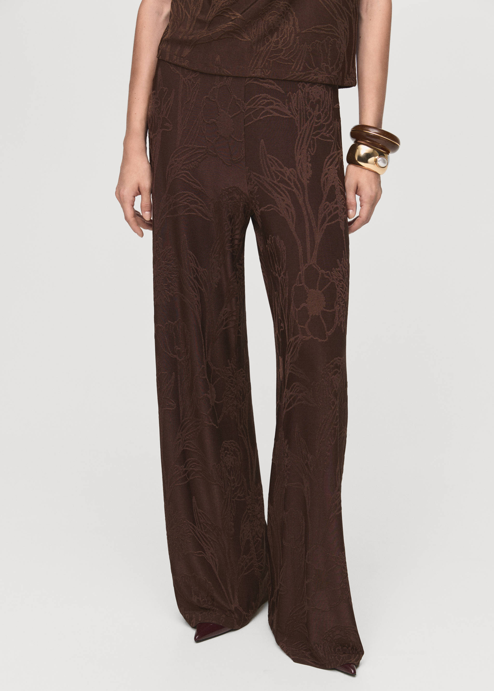 Pantalón jacquard floral recto - Plano medio