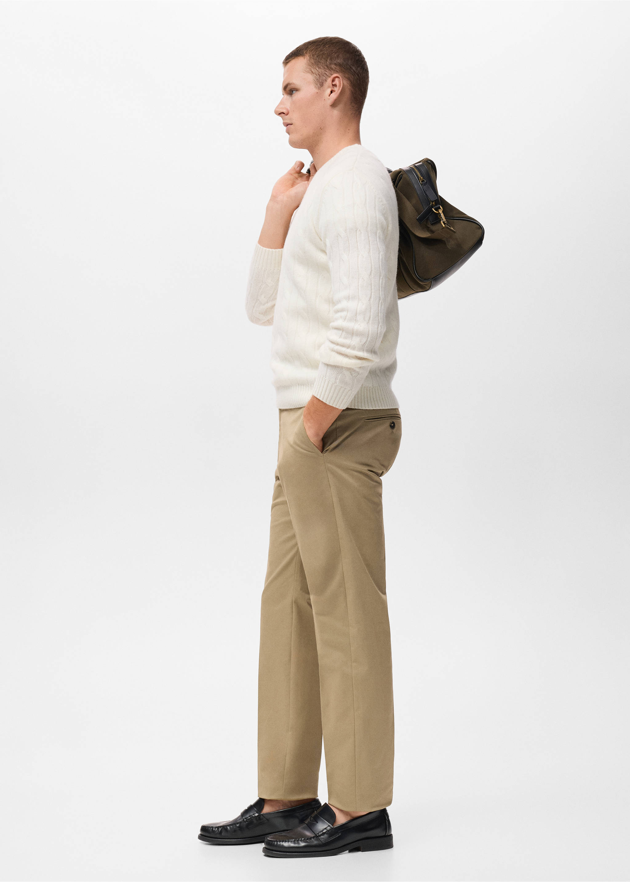Katoenen regular-fit broek - Detail van het artikel 2, Open beige. Ref: 17055969-00.