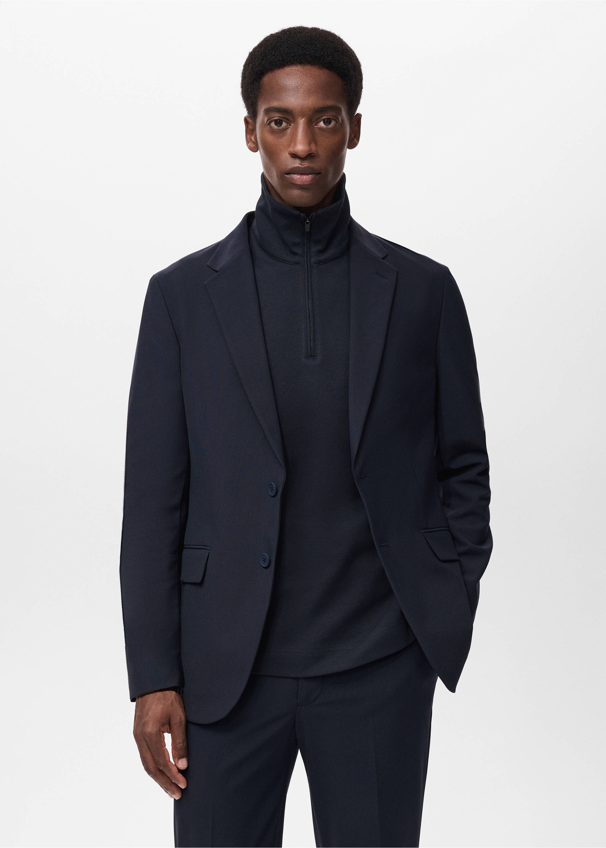 Zurich slim-fit Thermolite® suit jacket - Medium plane, Navy. Ref: 17055970-00.