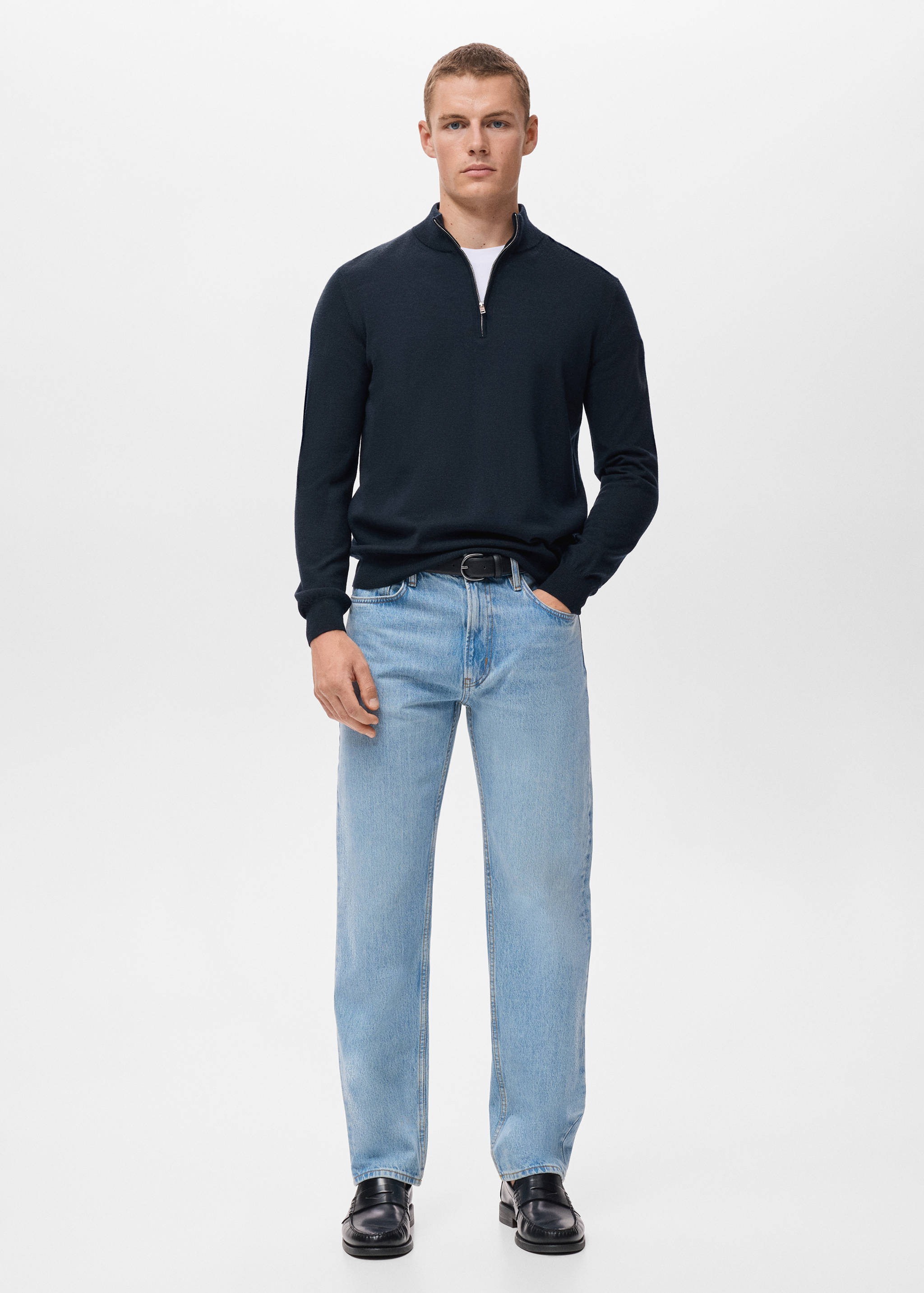 Perkins-Kragen-Jersey aus 100% Merinowolle - Allgemeine Ansicht