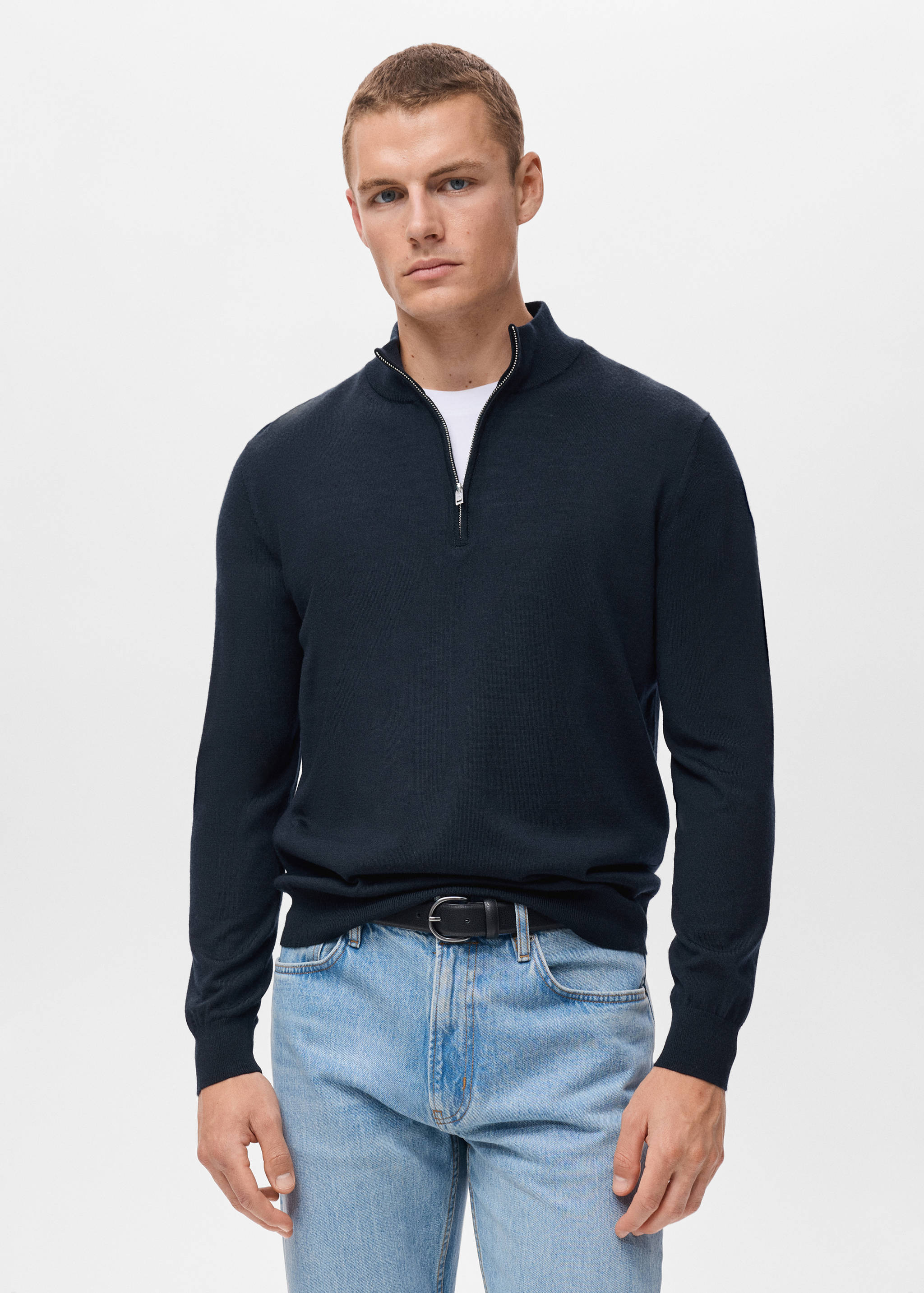 Perkins-Kragen-Jersey aus 100% Merinowolle - Mittlere Ansicht