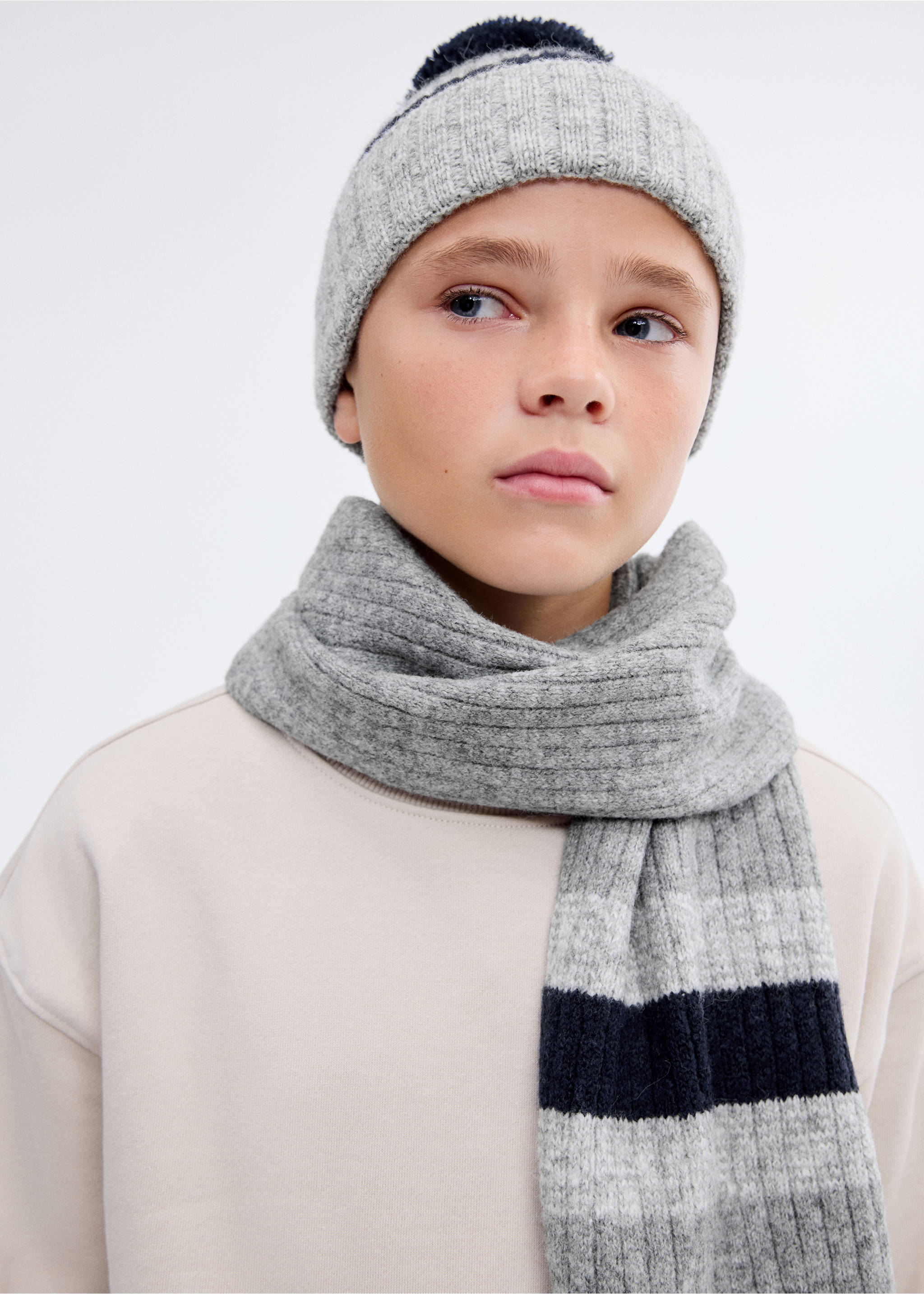 Striped knit scarf - General plane, Grey. Ref: 17055984-00.