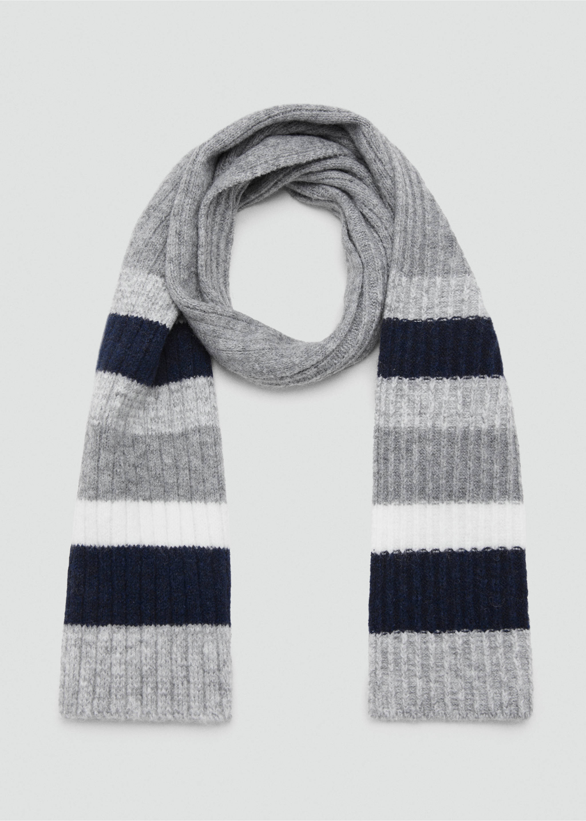 Striped knit scarf - Details of the article 1, Grey. Ref: 17055984-00.