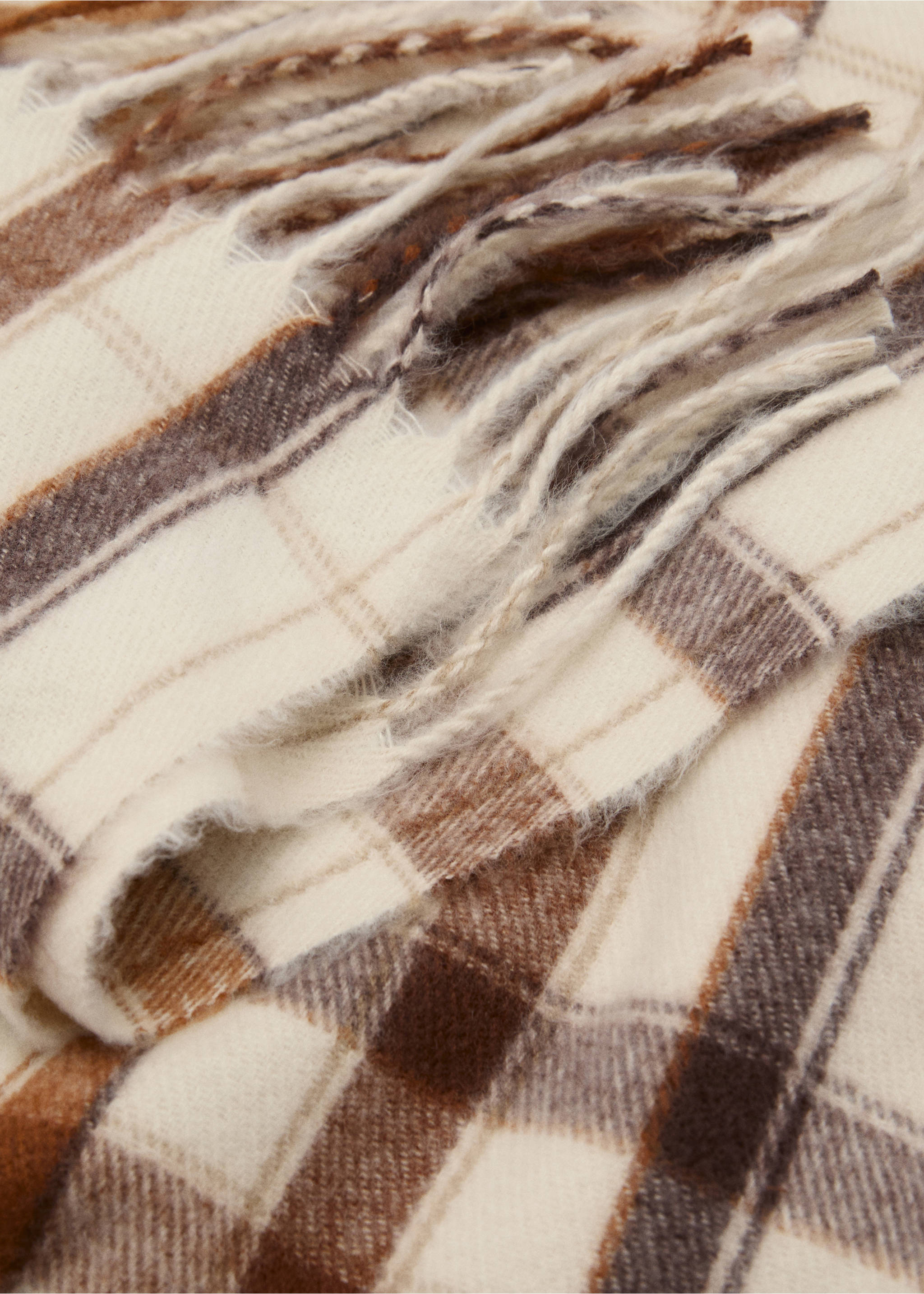Check scarf with fringed ends - Medium plane, Ecru. Ref: 17055989-00.