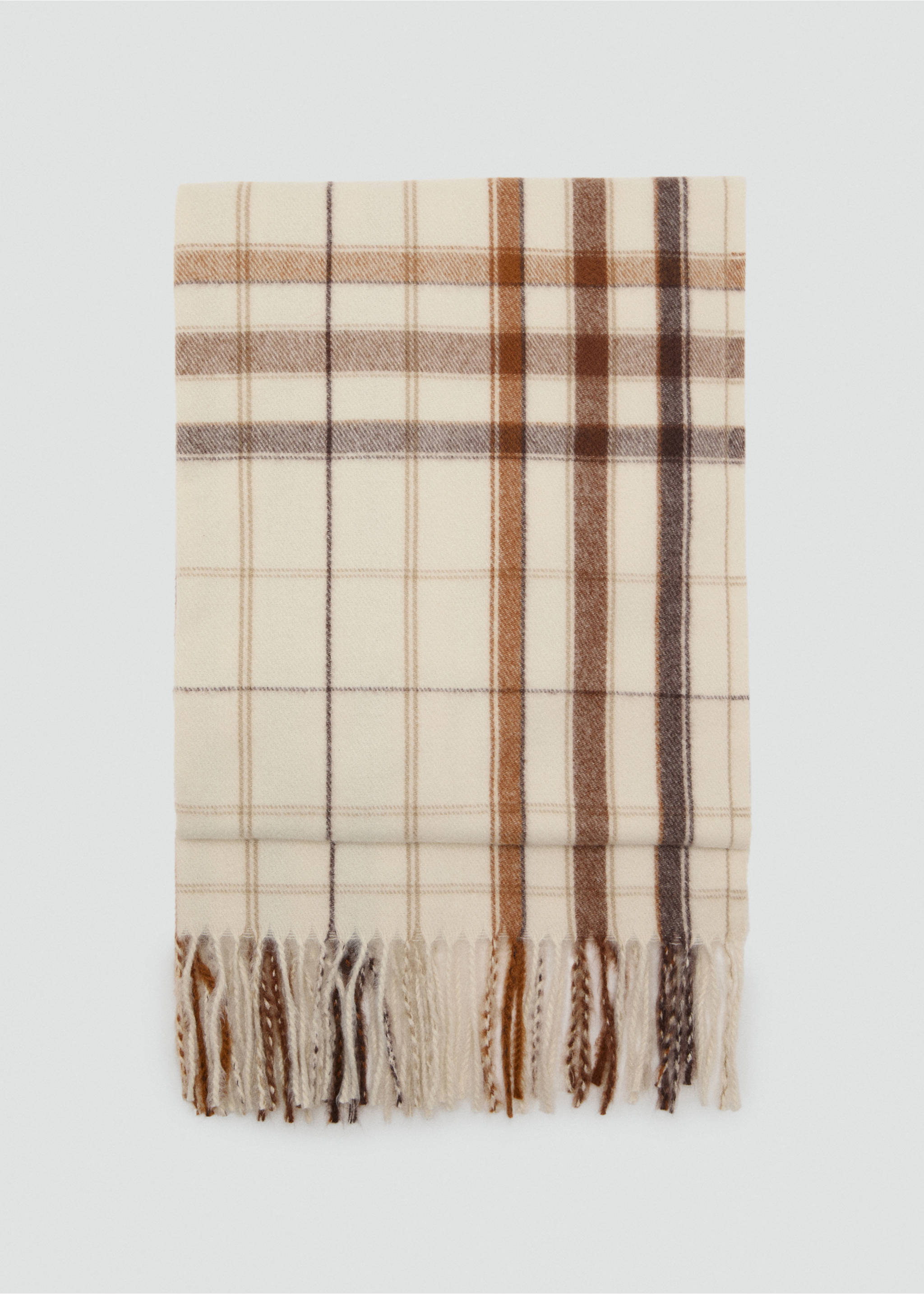 Check scarf with fringed ends - Article without model, Ecru. Ref: 17055989-00.
