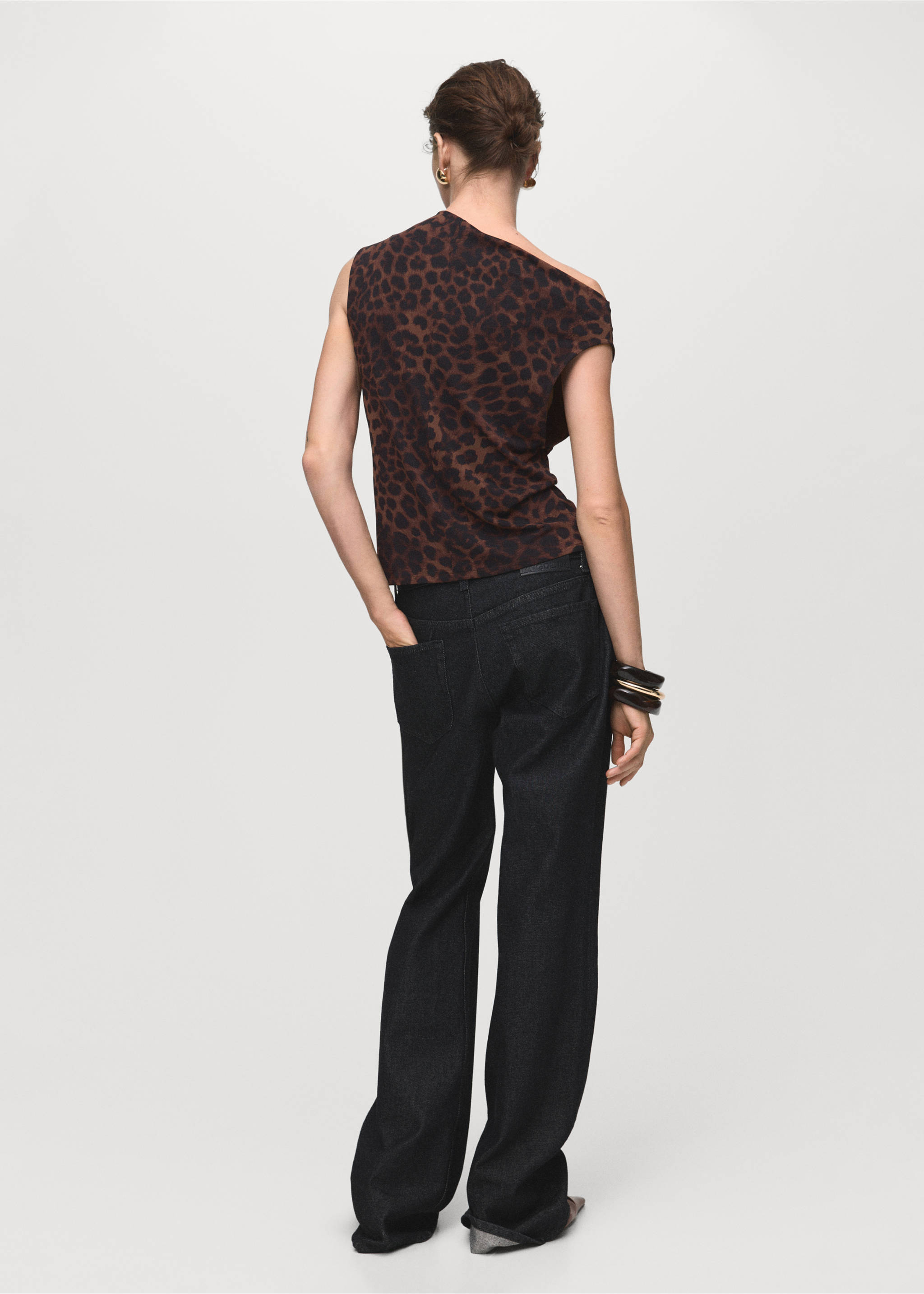 Leopard-print top with asymmetrical collar - Reverse of the article, Brown. Ref: 17056003-00.