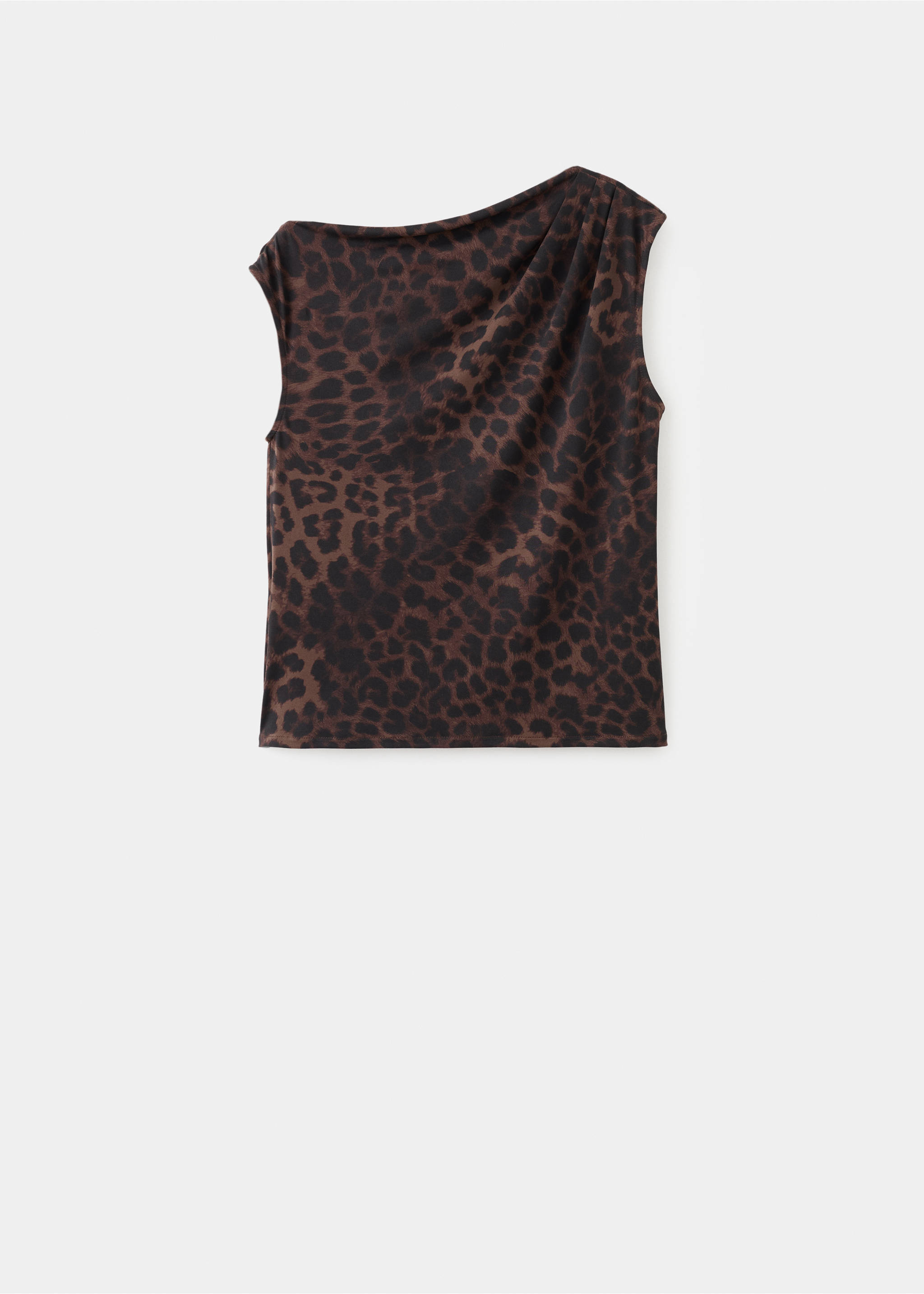 Leopard-print top with asymmetrical collar - Article without model, Brown. Ref: 17056003-00.