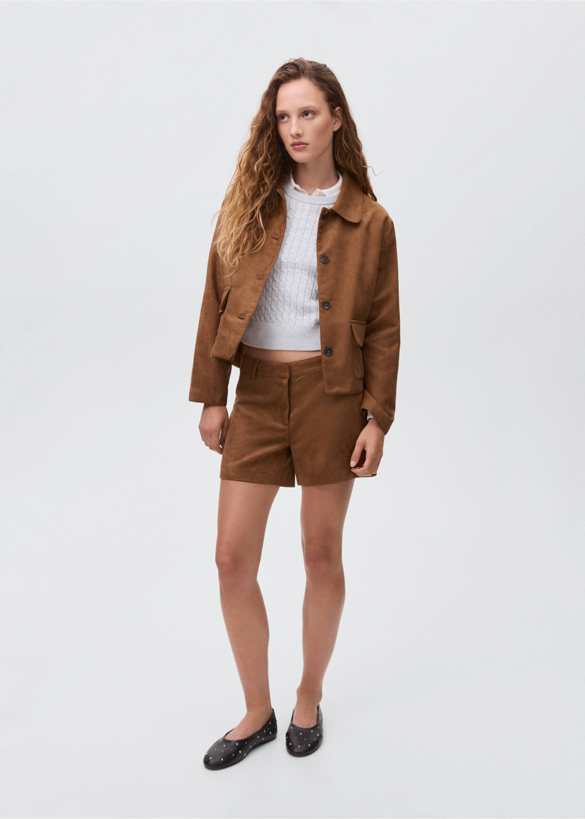 Suede effect jacket - Details of the article 2, Tobacco Brown. Ref: 17056332-00.