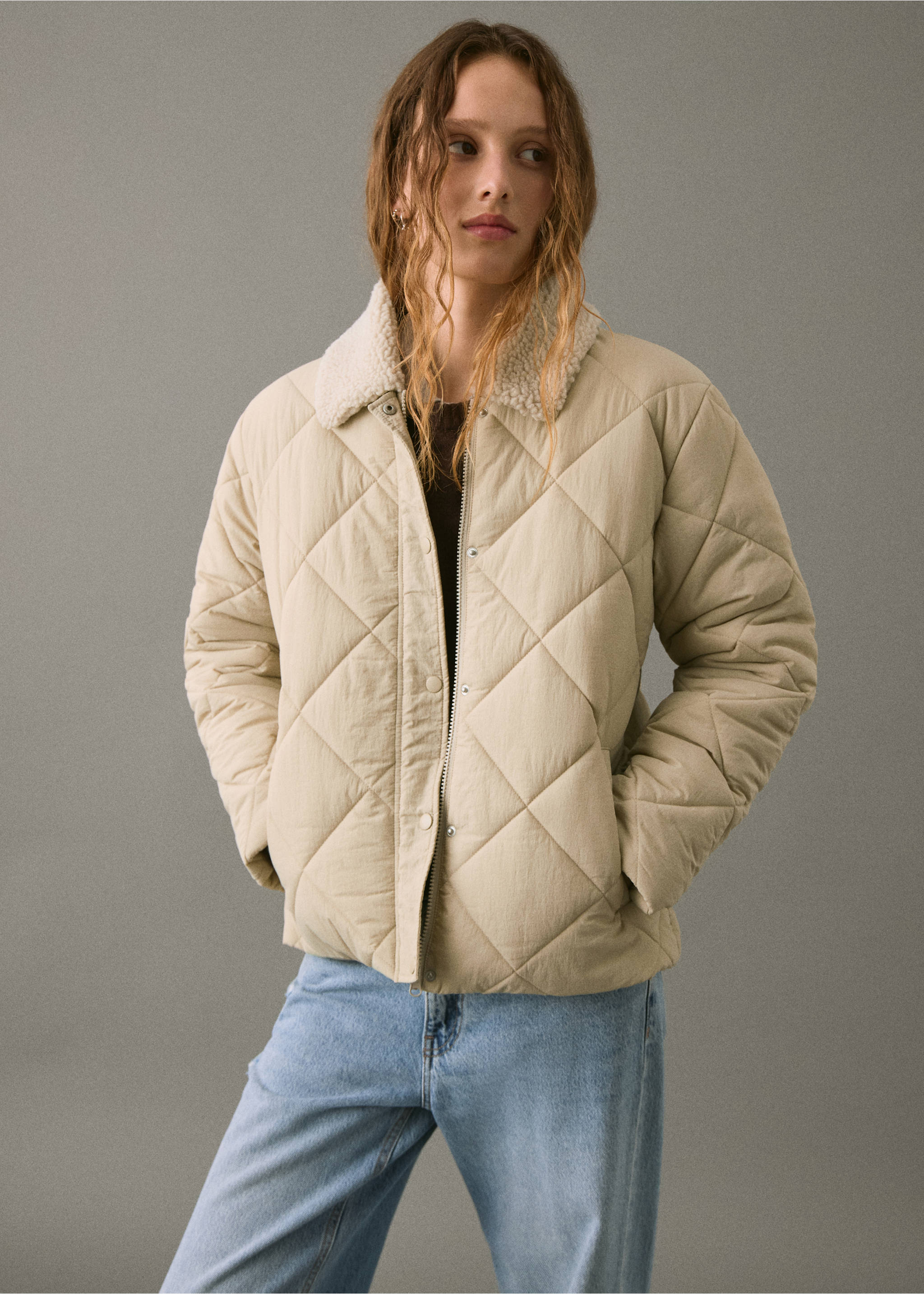 Pocket quilted jacket - Medium plane, Beige. Ref: 17056333-00.