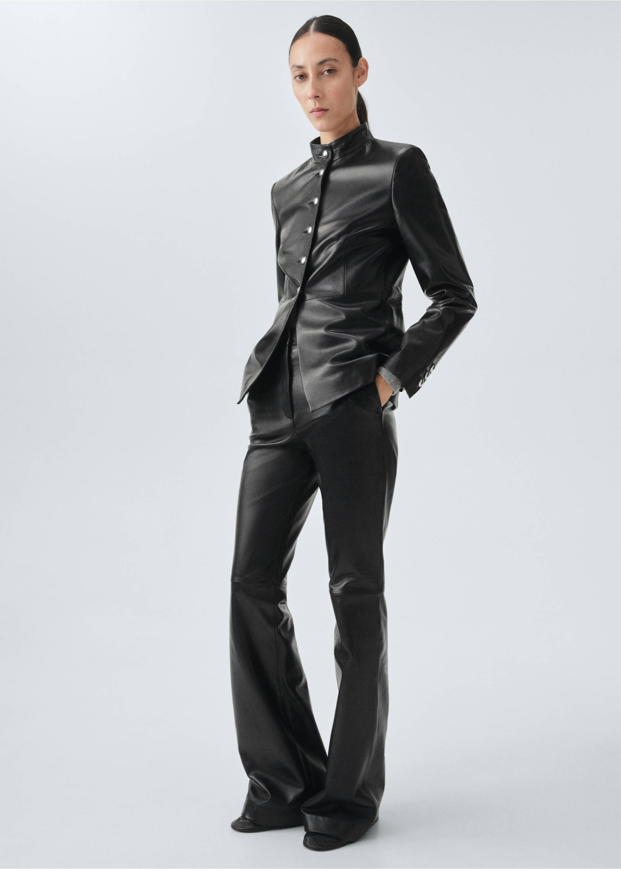 Jaqueta 100% pell botons - Pla general, Negre. Ref: 17056344-00.