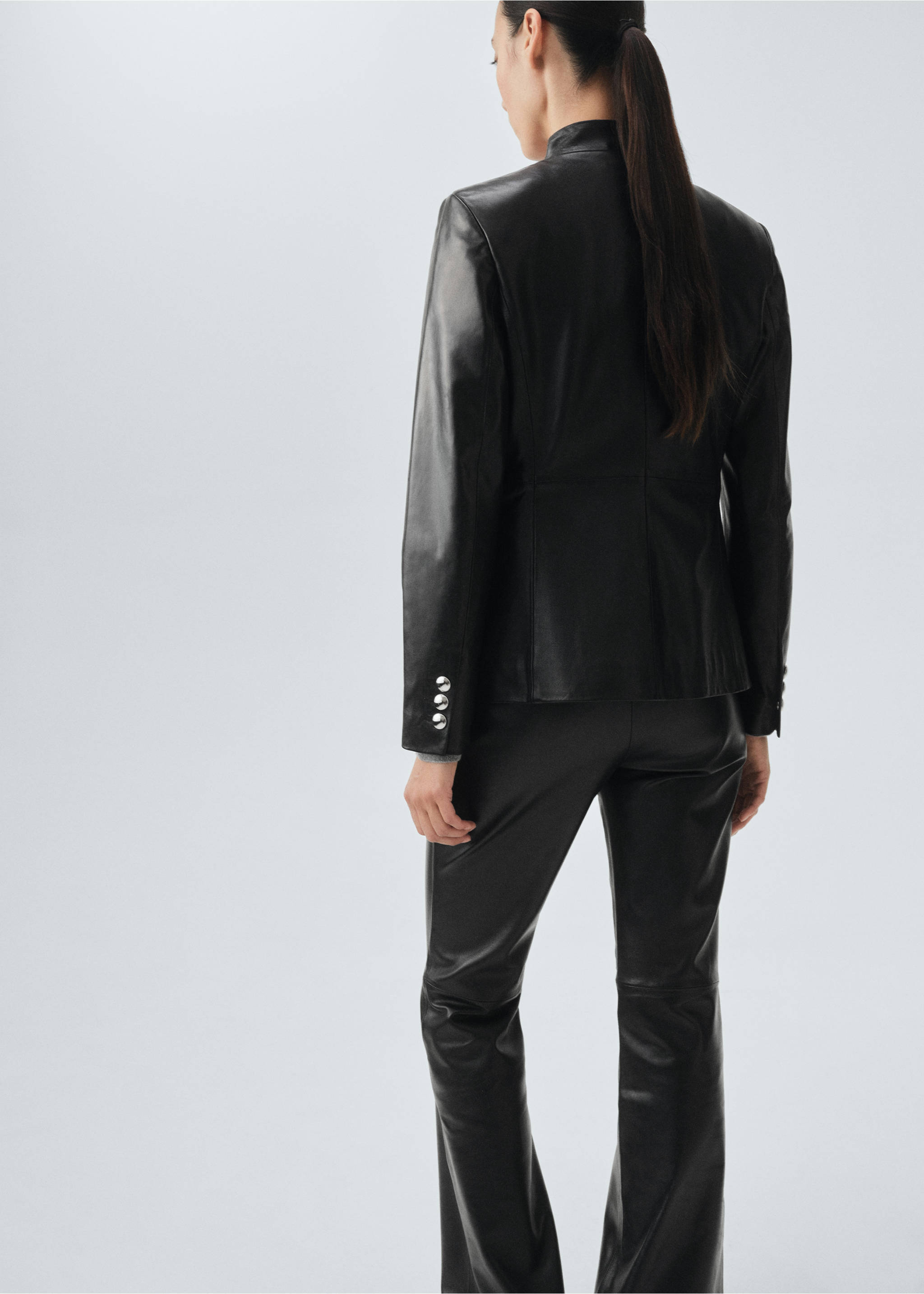 Jaqueta 100% pell botons - Revers de l'article, Negre. Ref: 17056344-00.