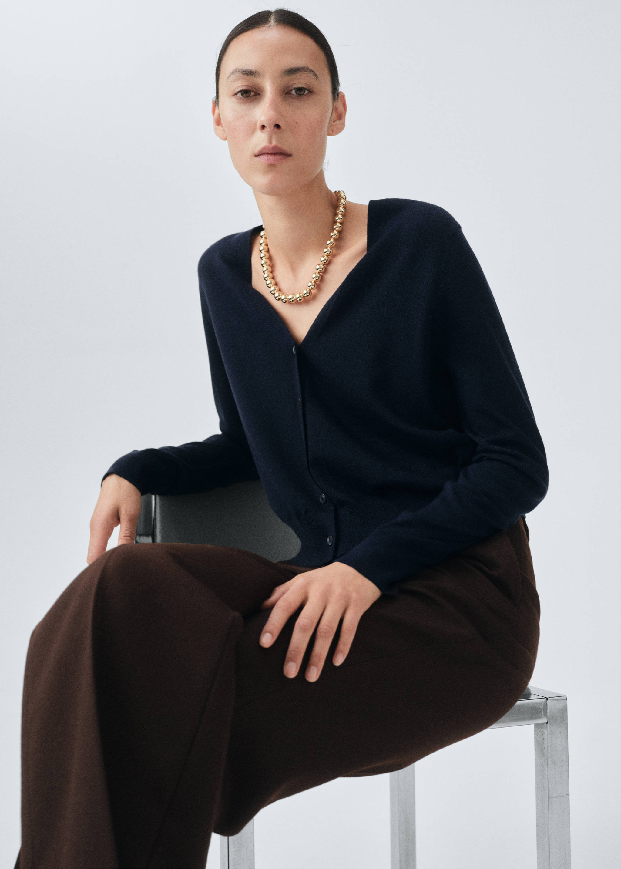 Cardigan 100 % laine mérinos - Plan moyen