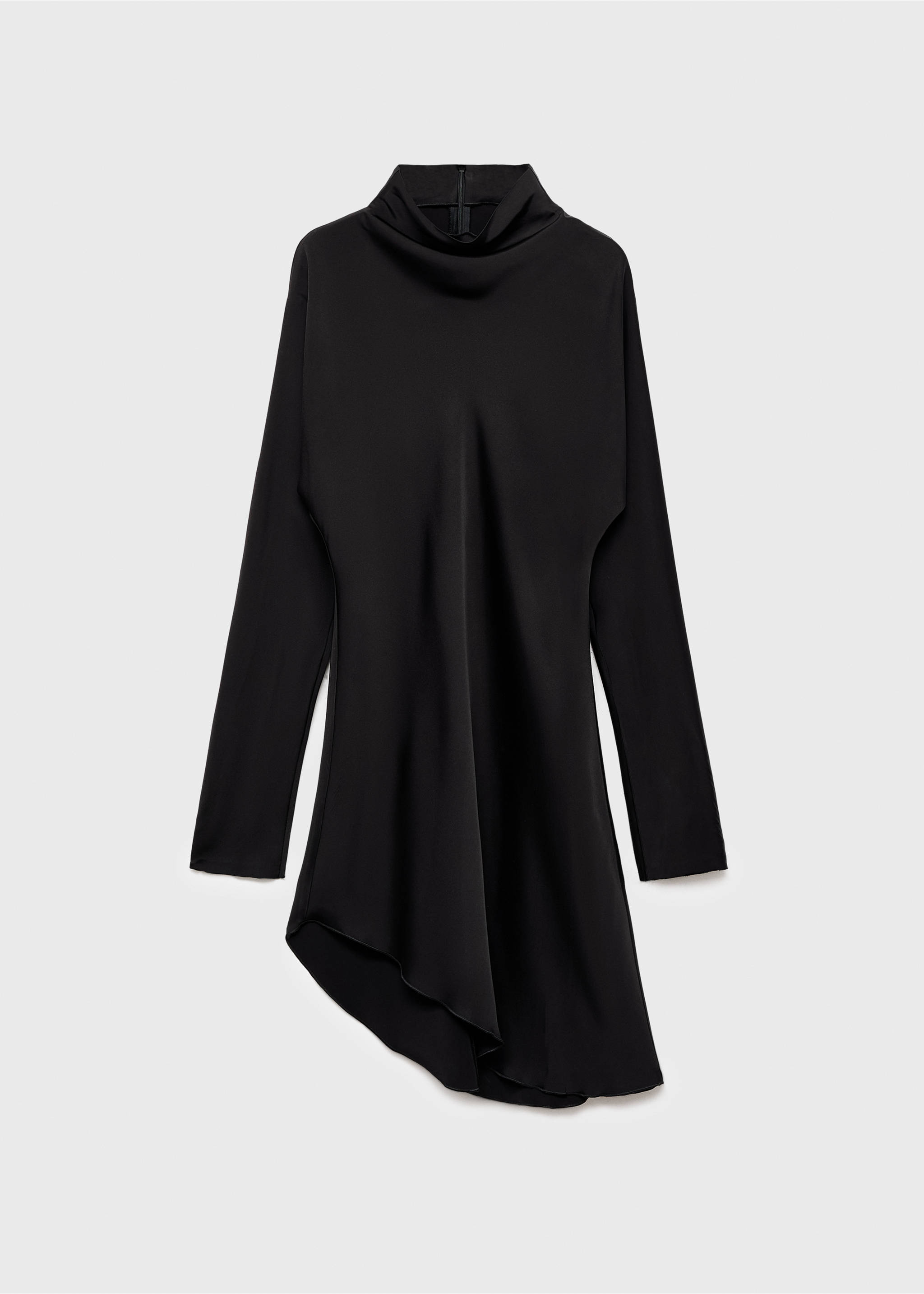 Asymmetrical satin-finish dress with asymmetrical hem - Article without model, Black. Ref: 17056355-00.