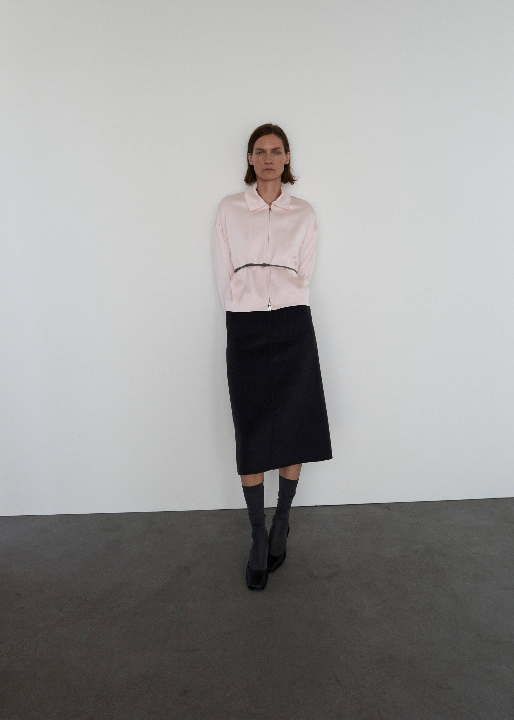 Satin jacket with zip - General plane, Pastel Pink. Ref: 17056361-00.