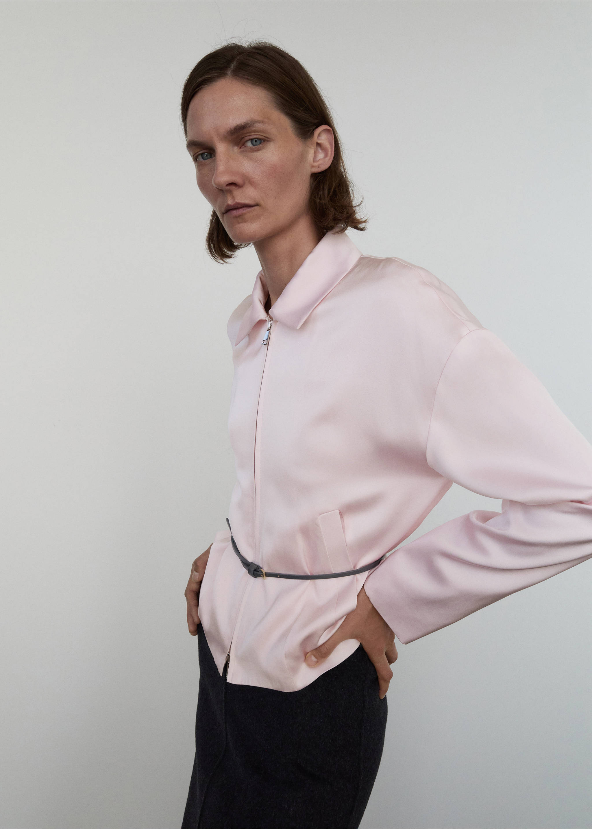 Satin jacket with zip - Medium plane, Pastel Pink. Ref: 17056361-00.