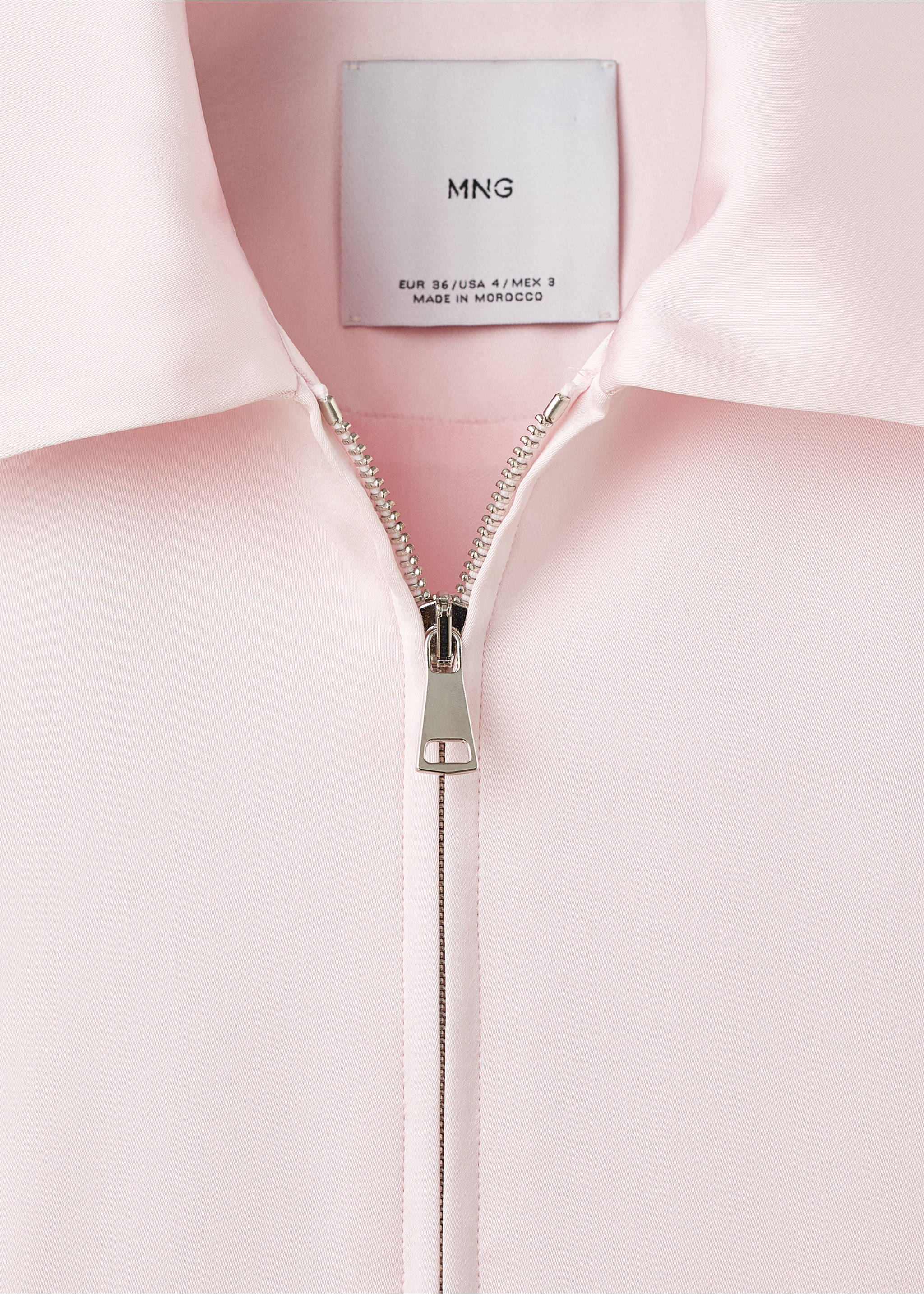 Satin jacket with zip - Details of the article 8, Pastel Pink. Ref: 17056361-00.