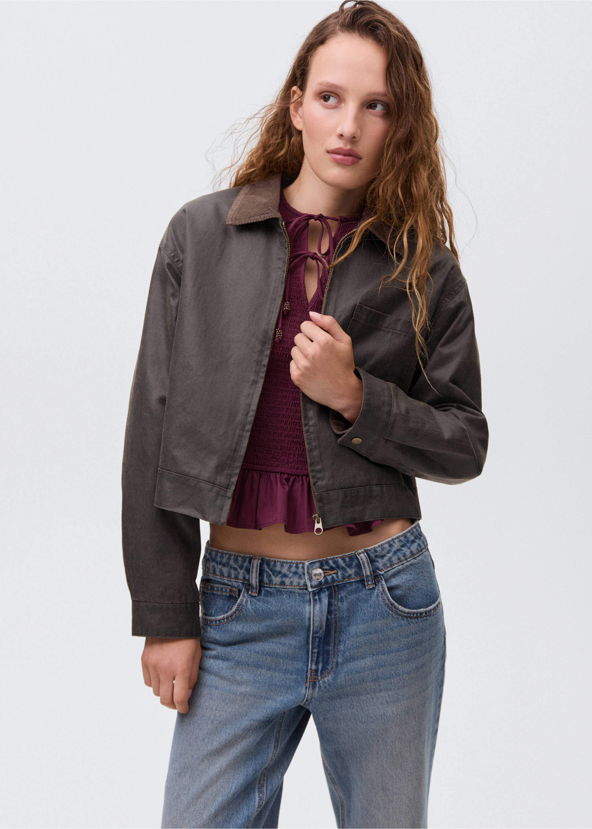 Leather-effect biker jacket - Medium plane, Brown. Ref: 17056720-00.