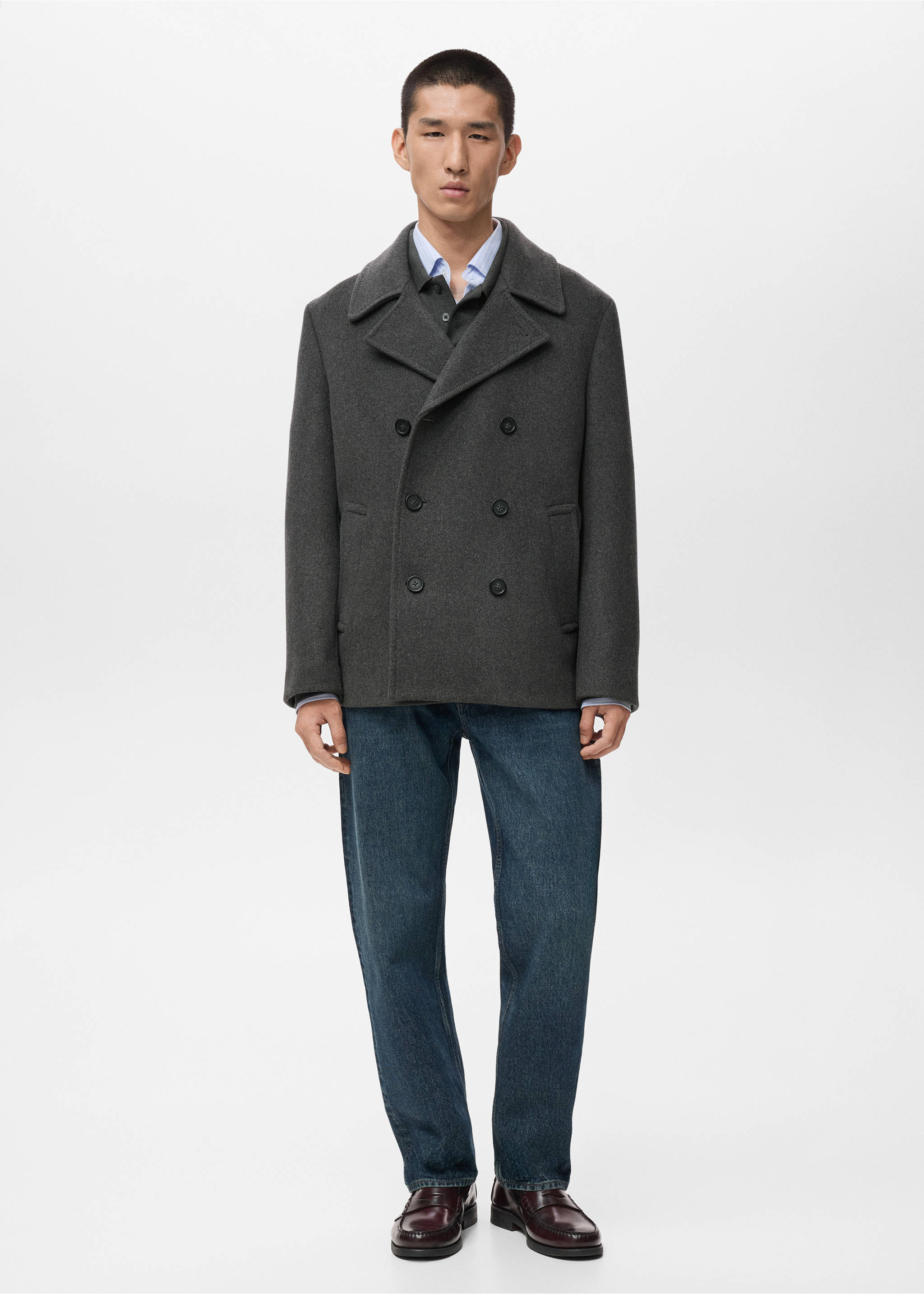 Wool double-breasted coat with buttons - General plane, Grey. Ref: 17056722-00.