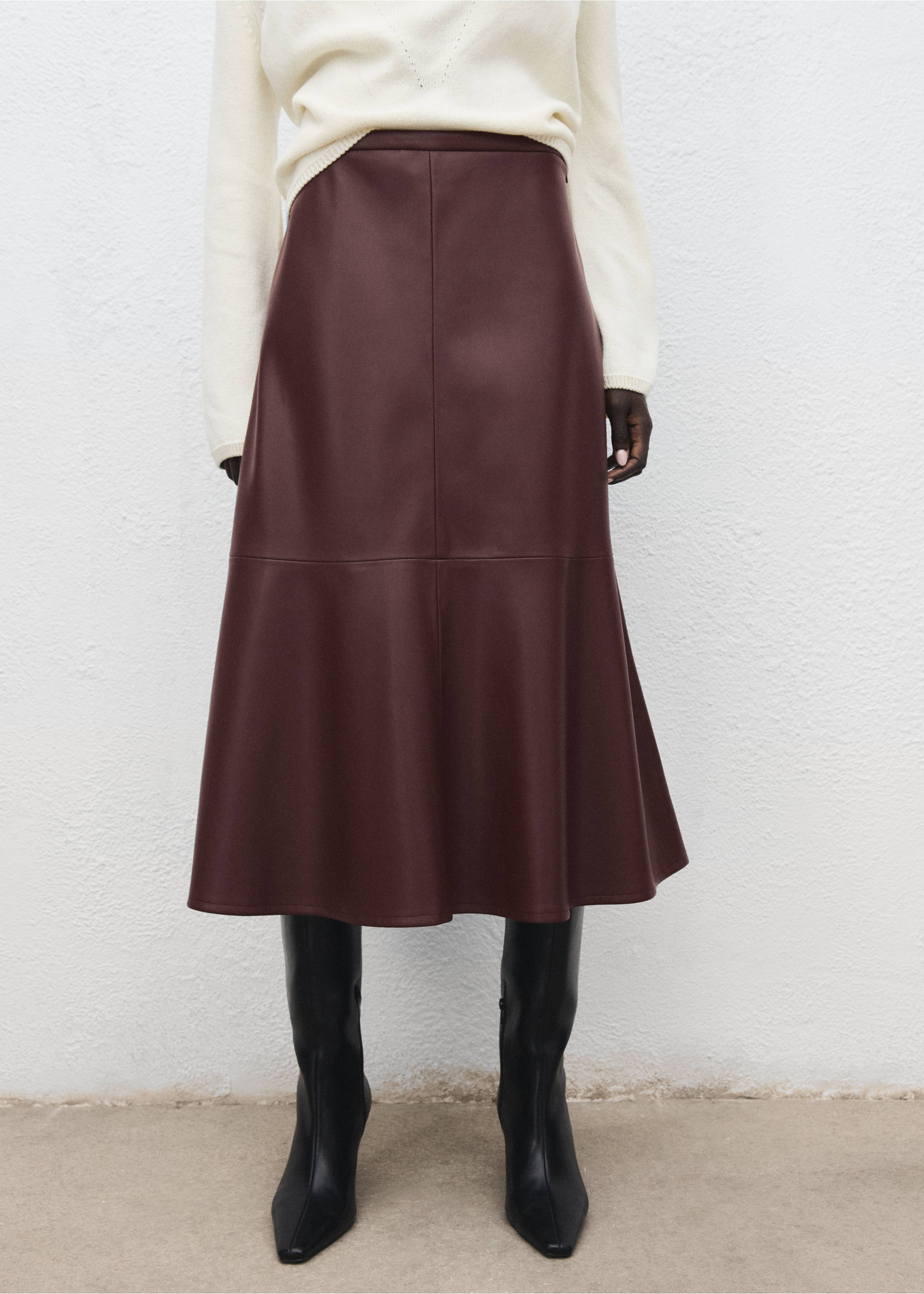 Faux-leather midi-skirt - Medium plane, Maroon. Ref: 17056723-00.