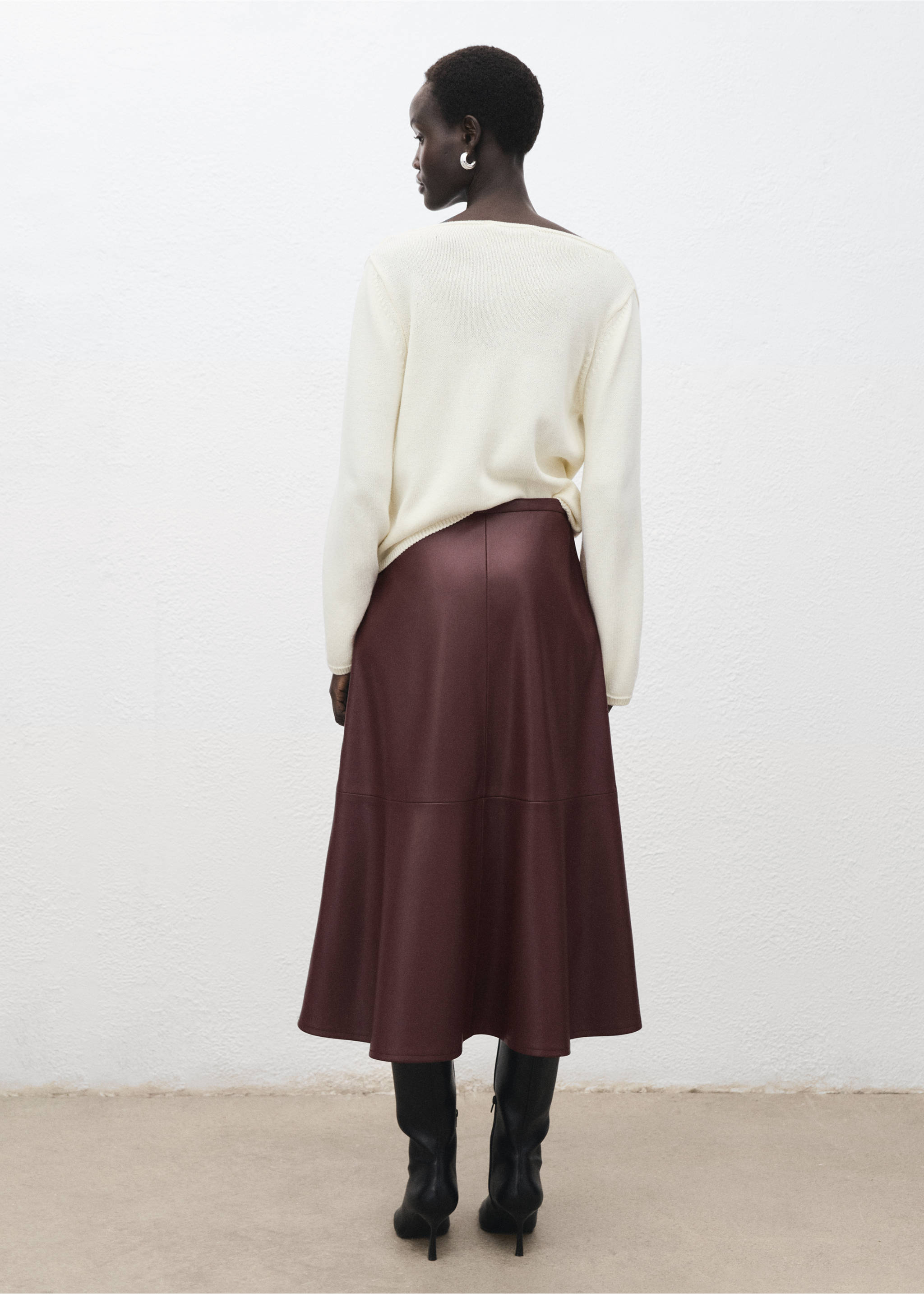 Faux-leather midi-skirt - Reverse of the article, Maroon. Ref: 17056723-00.