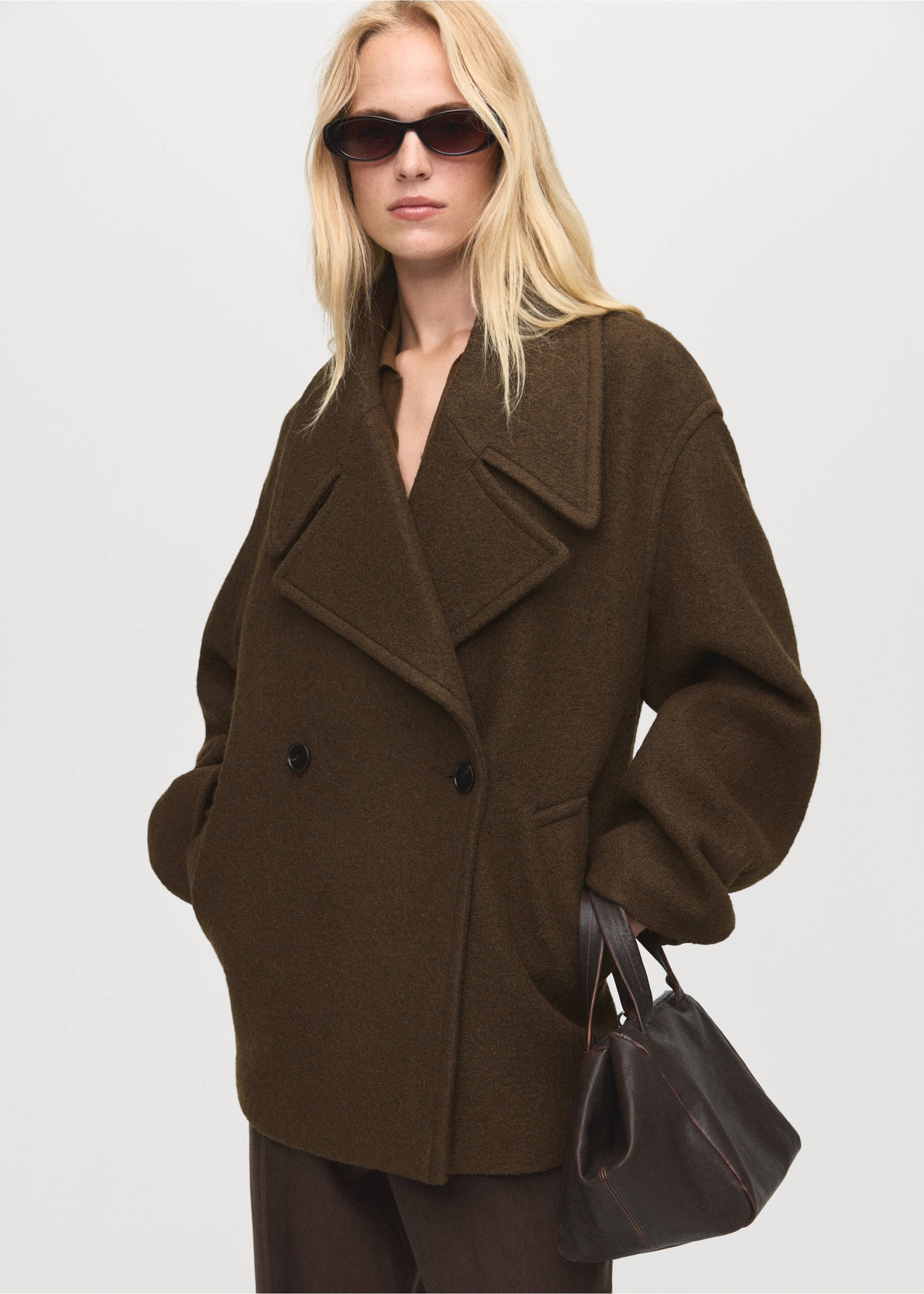Oversized wool coat with maxi lapels - Medium plane, Khaki. Ref: 17056724-00.