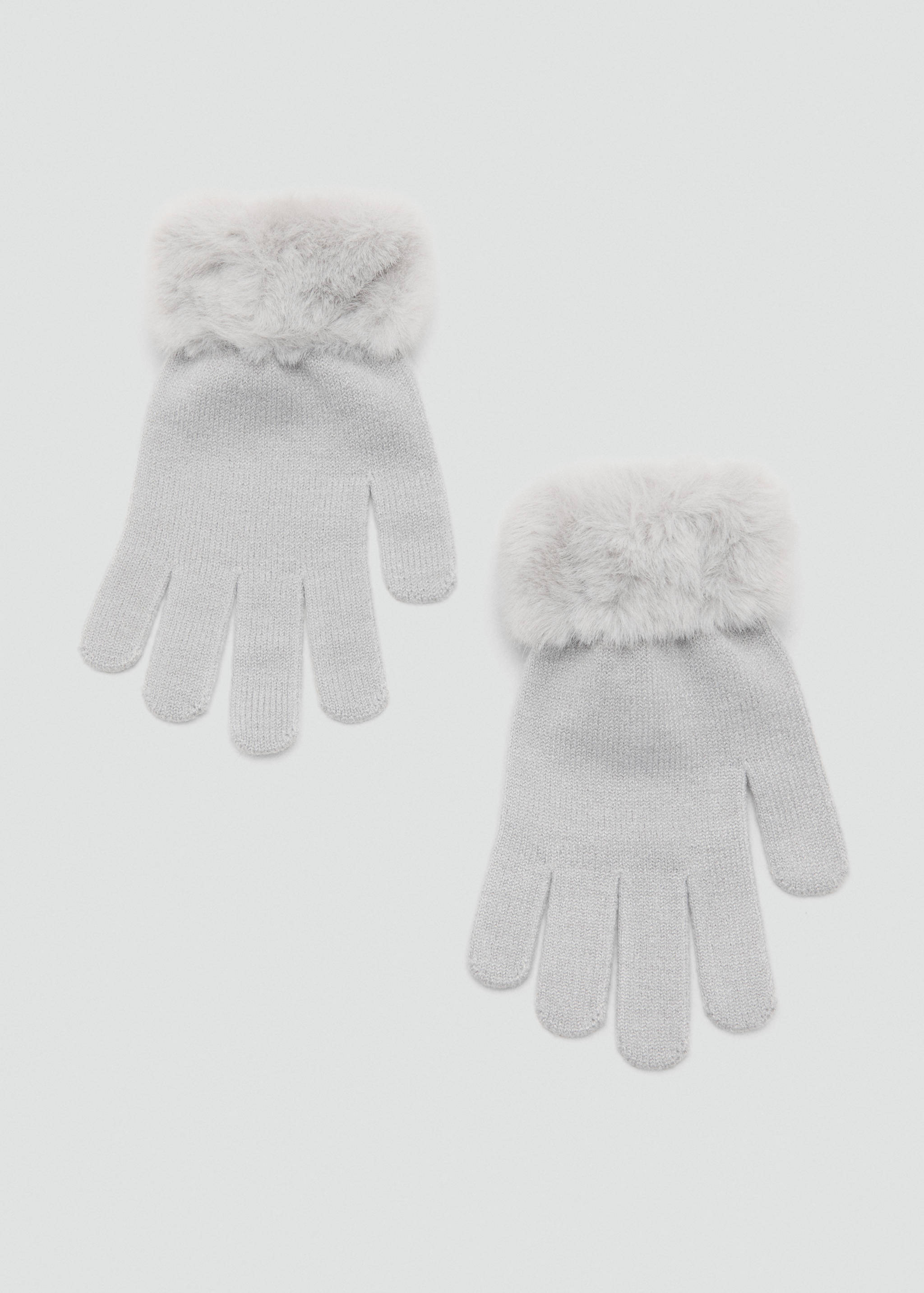 Grey knit gloves with a soft faux-fur cuff.