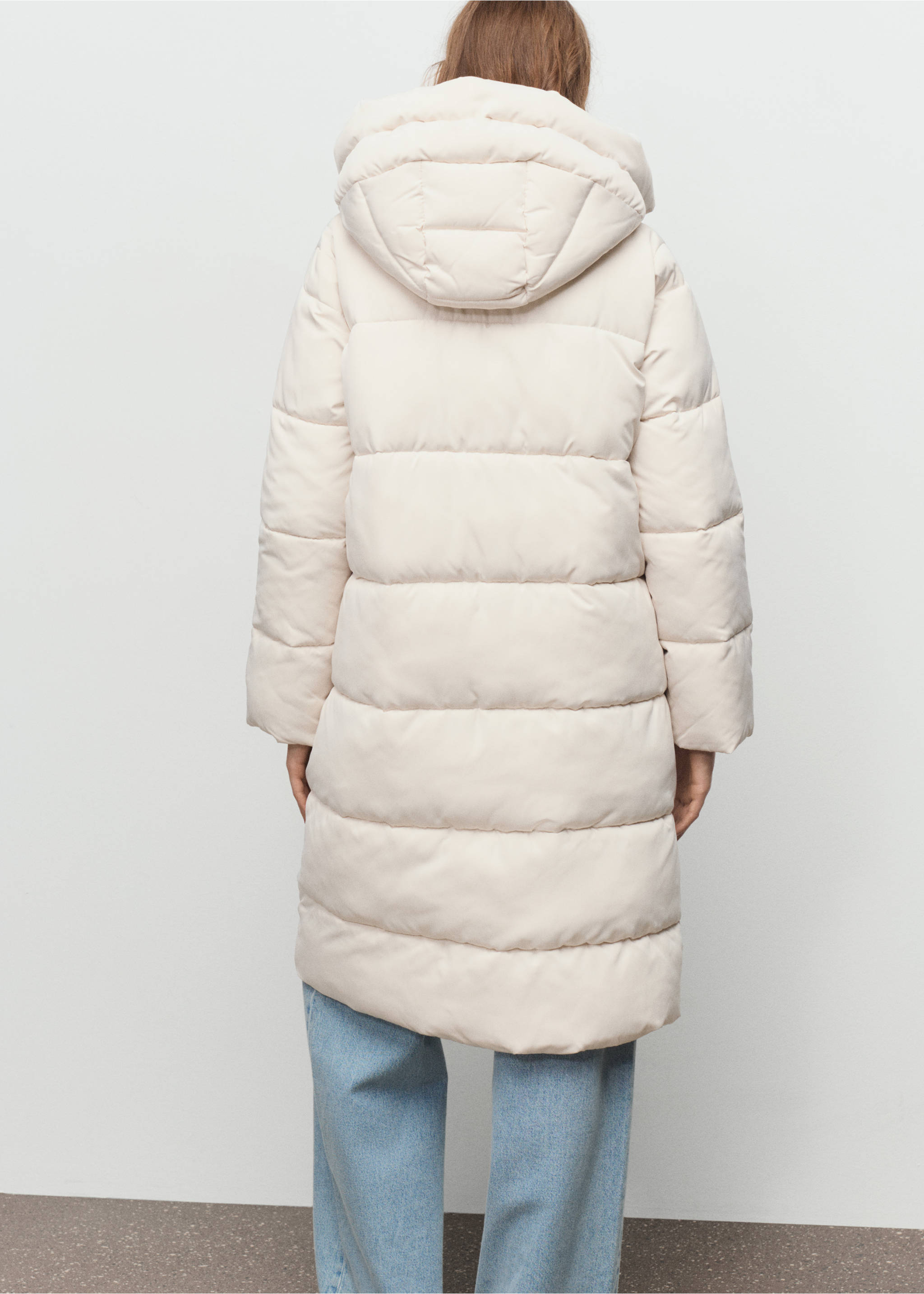Long padded anorak with hood - Reverse of the article, Off White. Ref: 17057131-00.