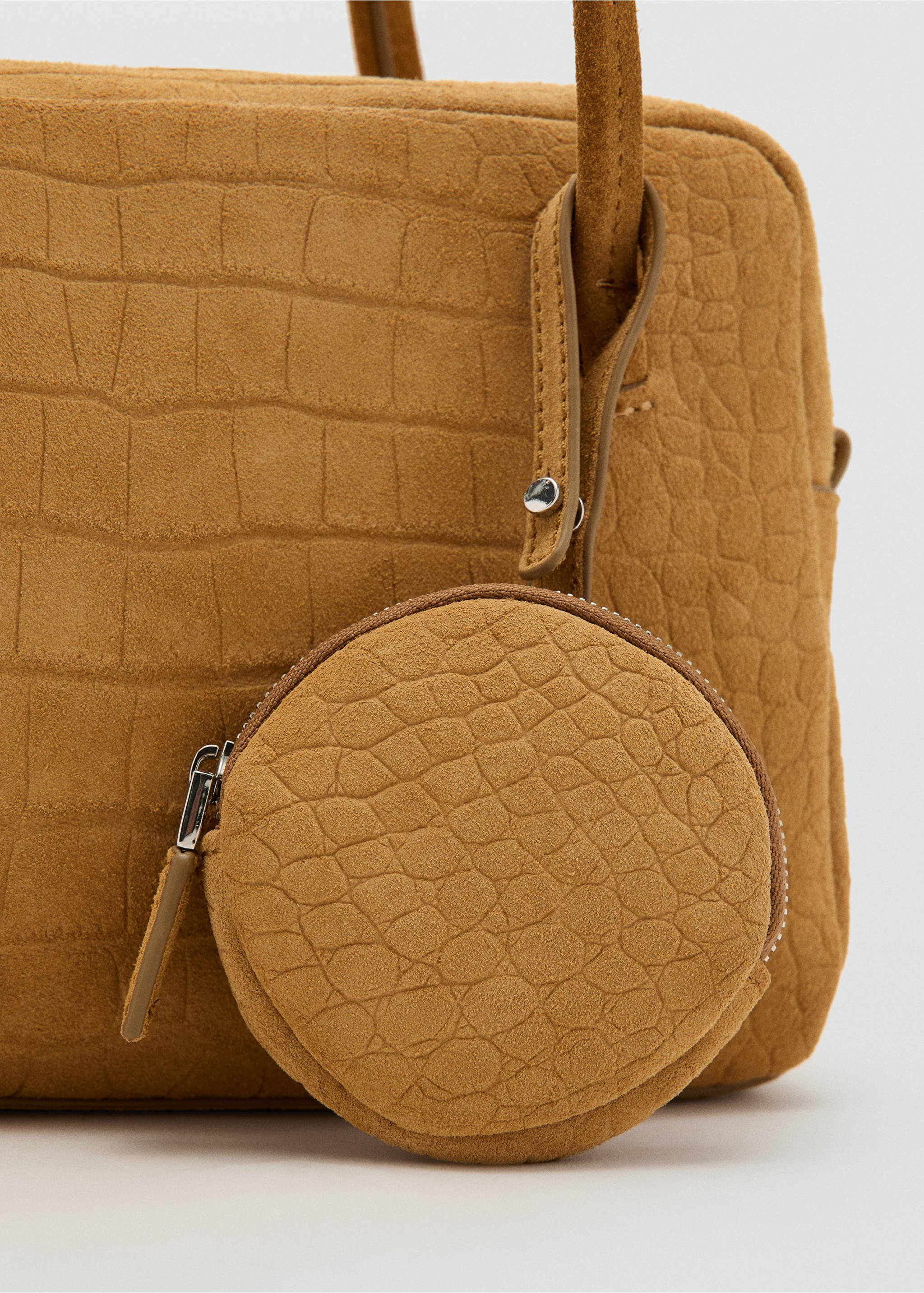 Small suede bowling handbag - Details of the article 2, Ochre. Ref: 17057139-00.