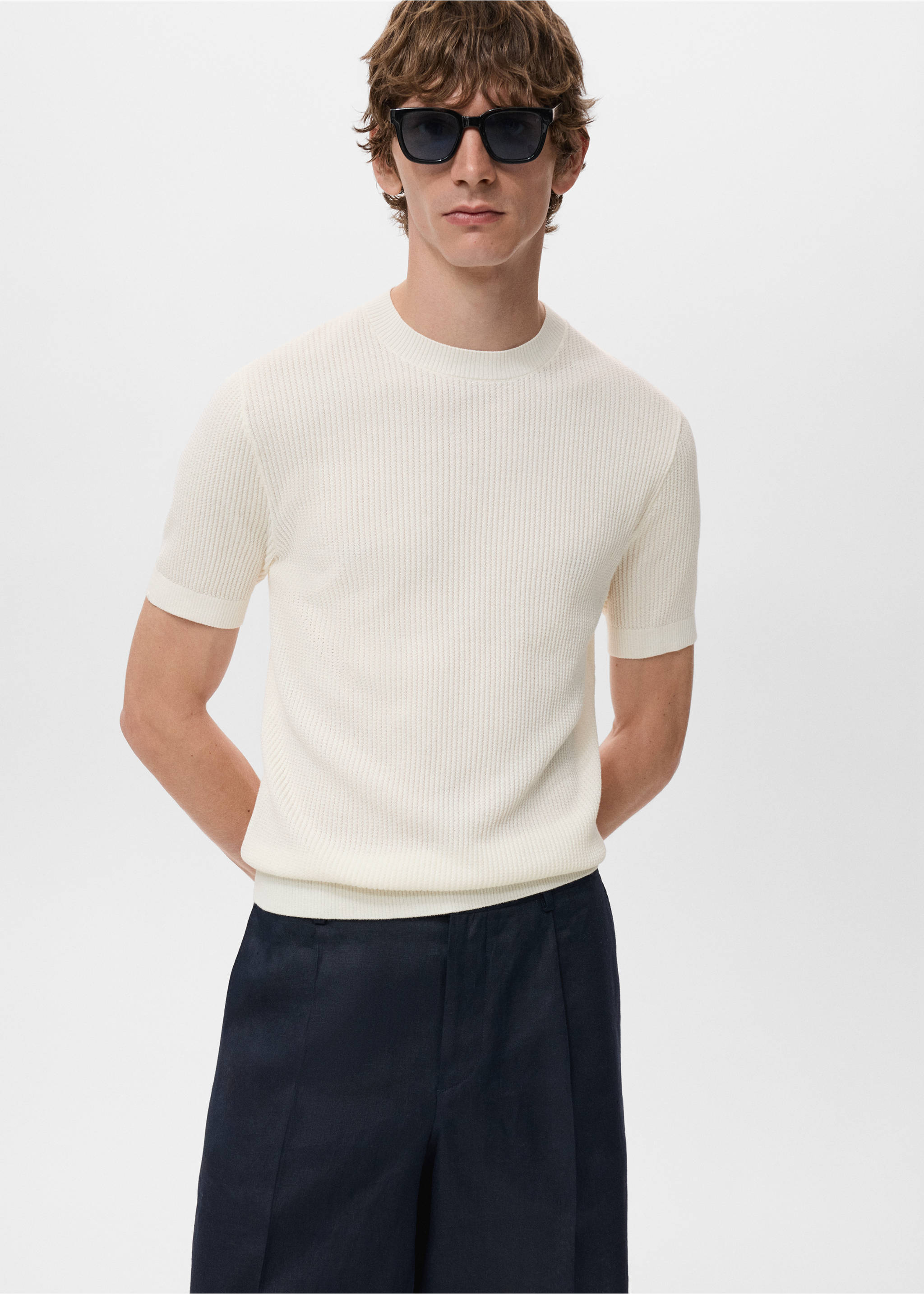 Ribbed  knit t-shirt - Medium plane, Off White. Ref: 17057762-00.