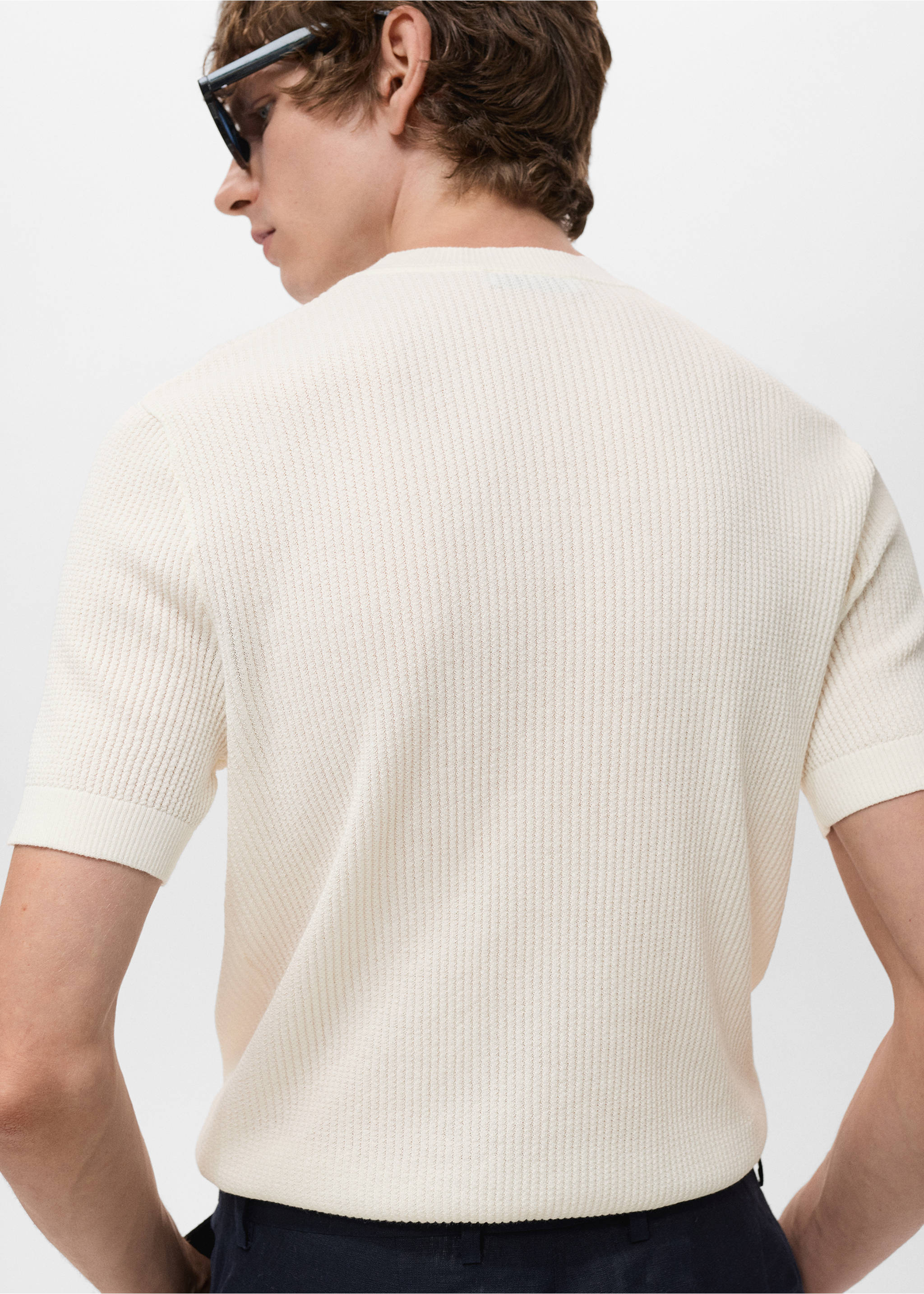 Ribbed  knit t-shirt - Reverse of the article, Off White. Ref: 17057762-00.