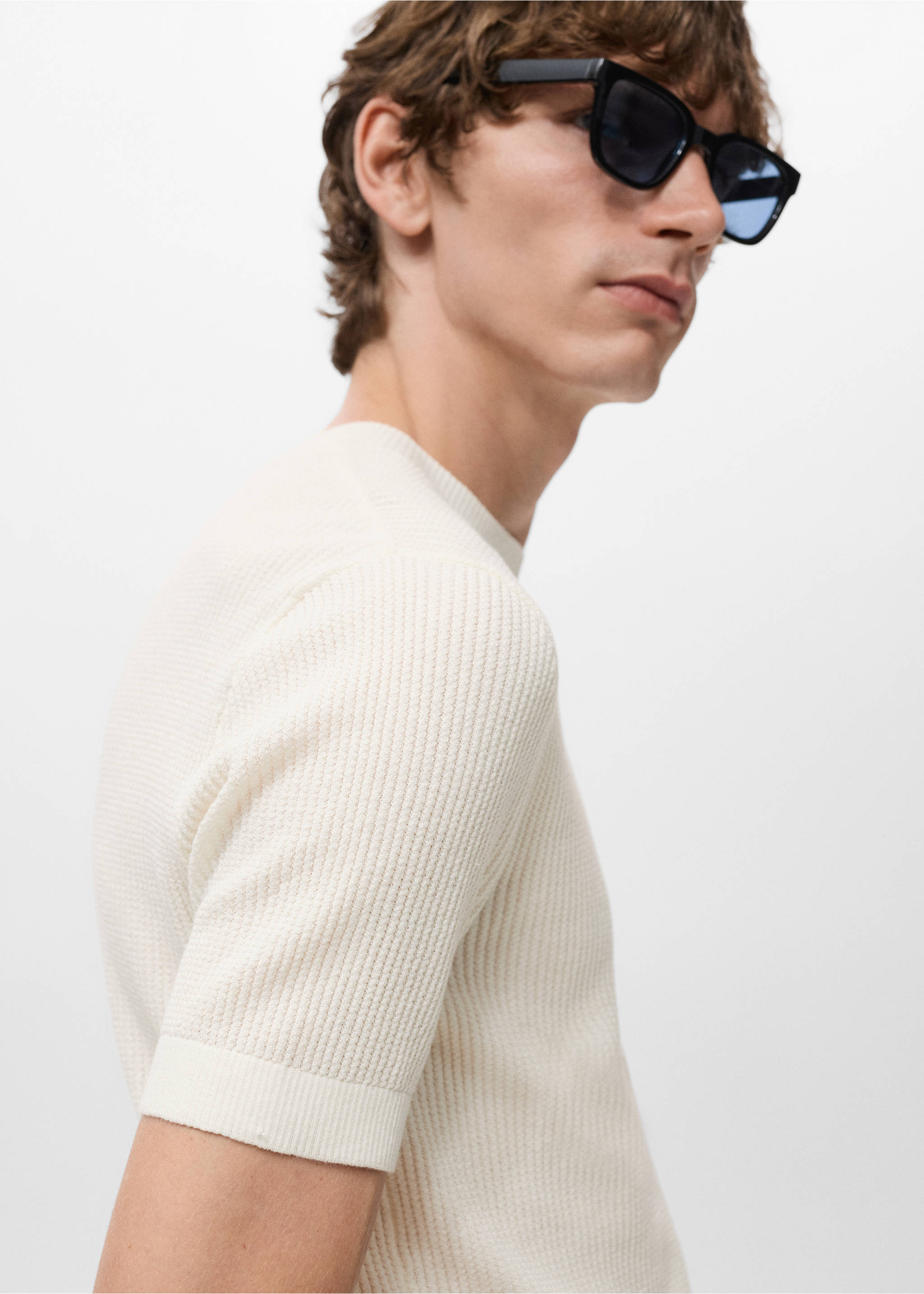 Ribbed  knit t-shirt - Details of the article 1, Off White. Ref: 17057762-00.