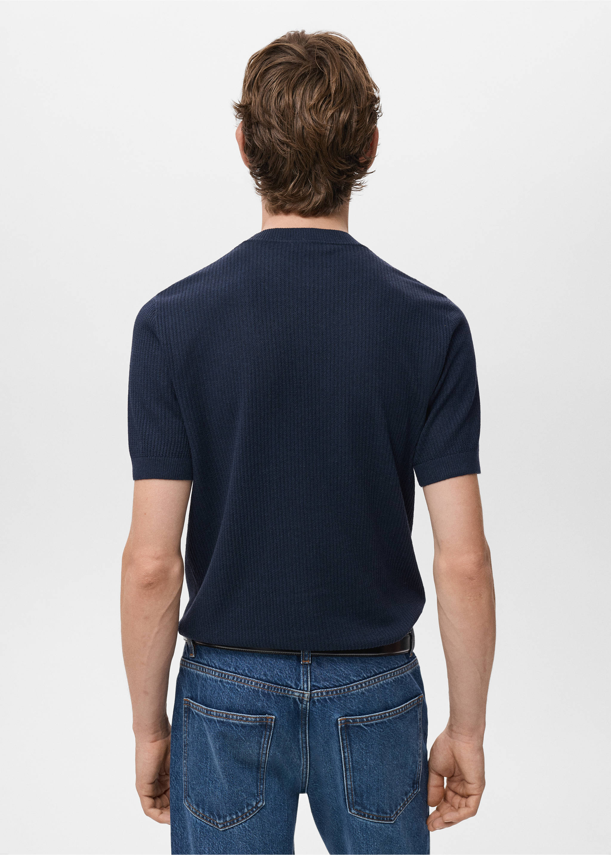 Ribbed  knit t-shirt - Reverse of the article, Navy. Ref: 17057762-00.