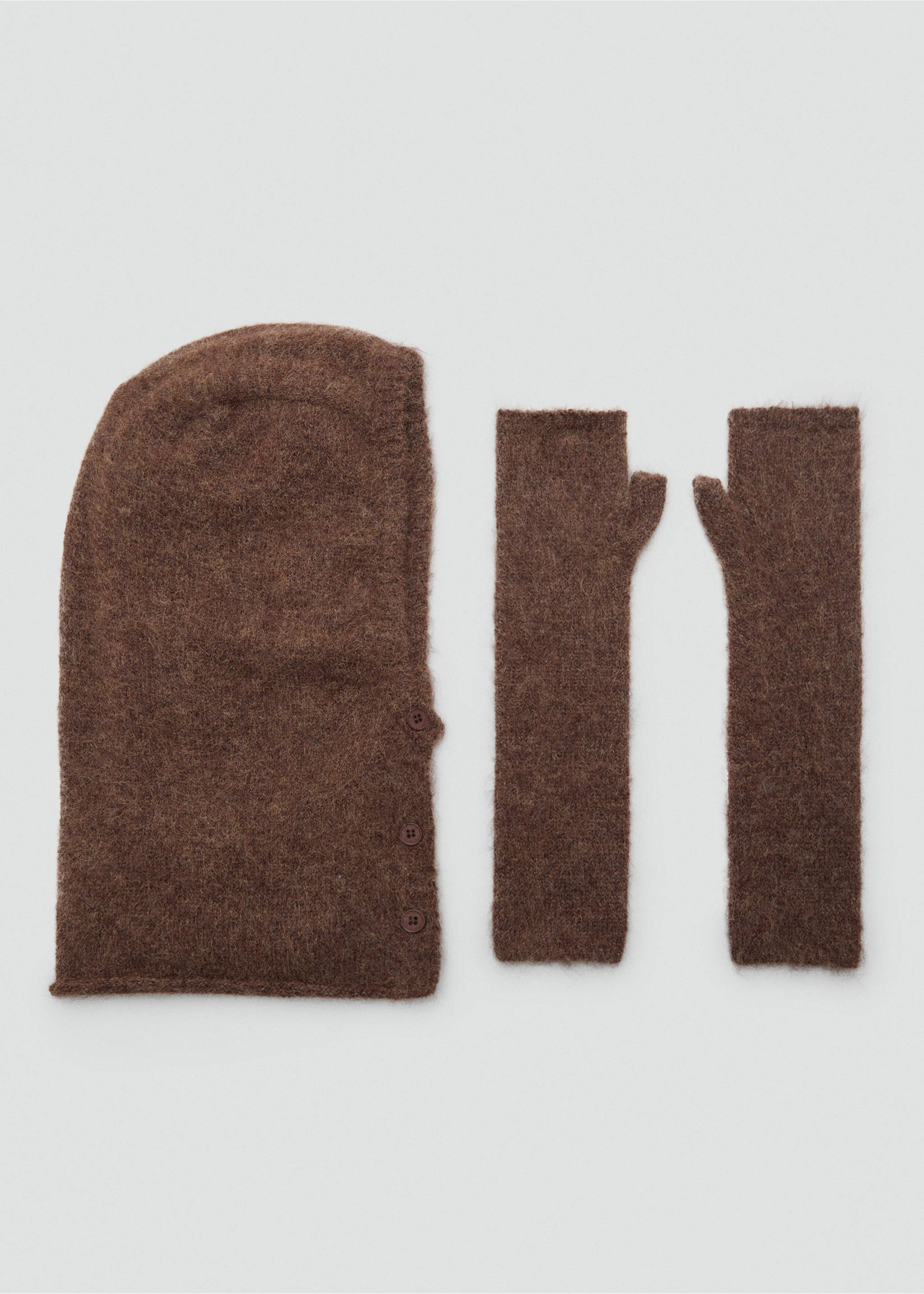 Long knitted mittens - Details of the article 2, Brown. Ref: 17057765-00.
