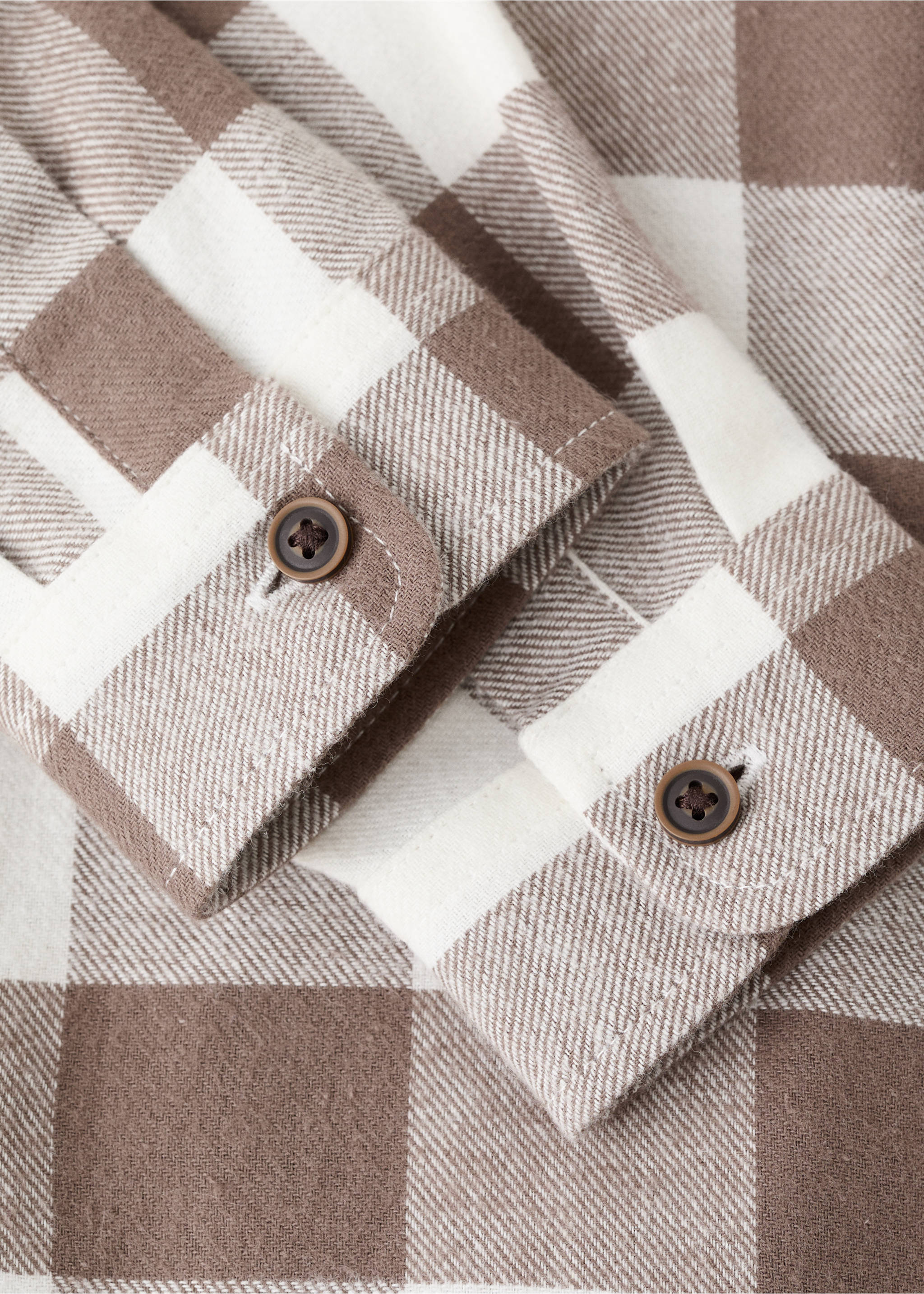 Cotton check shirt - Details of the article 8, Medium Brown. Ref: 17057766-00.