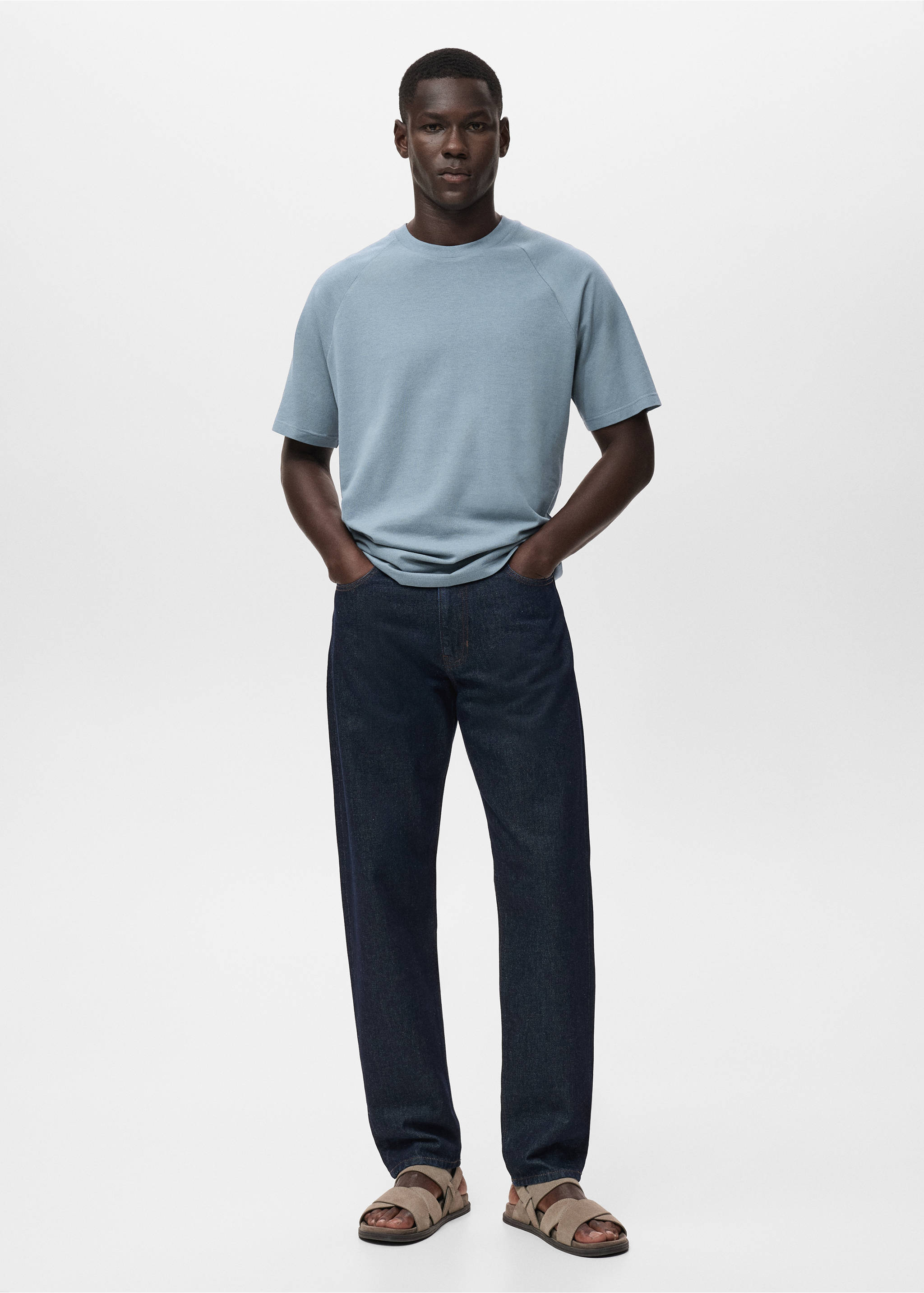 Relaxed-fit cotton-linen t-shirt - General plane, Indigo Blue. Ref: 17057767-00.
