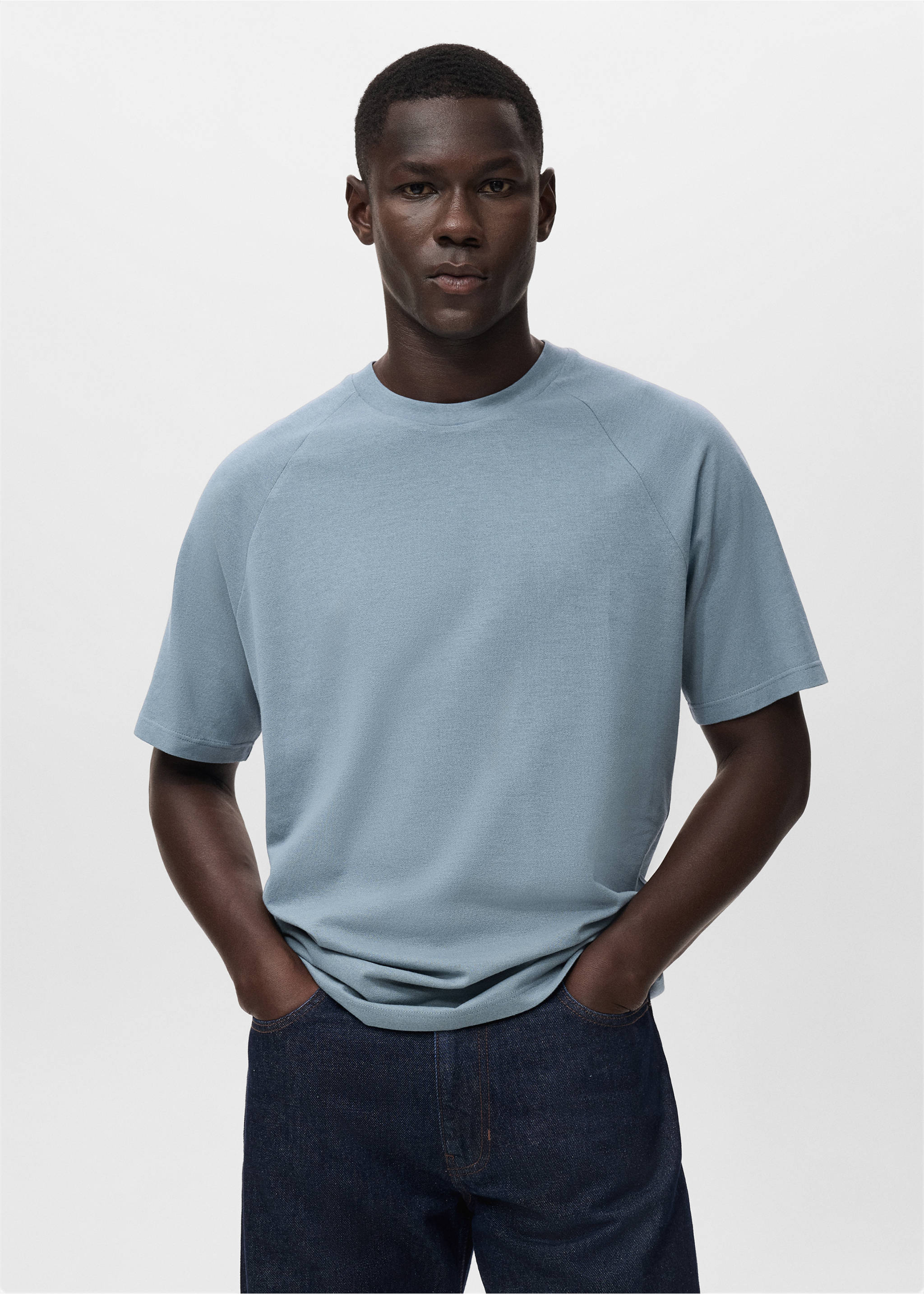 Relaxed-fit cotton-linen t-shirt - Medium plane, Indigo Blue. Ref: 17057767-00.