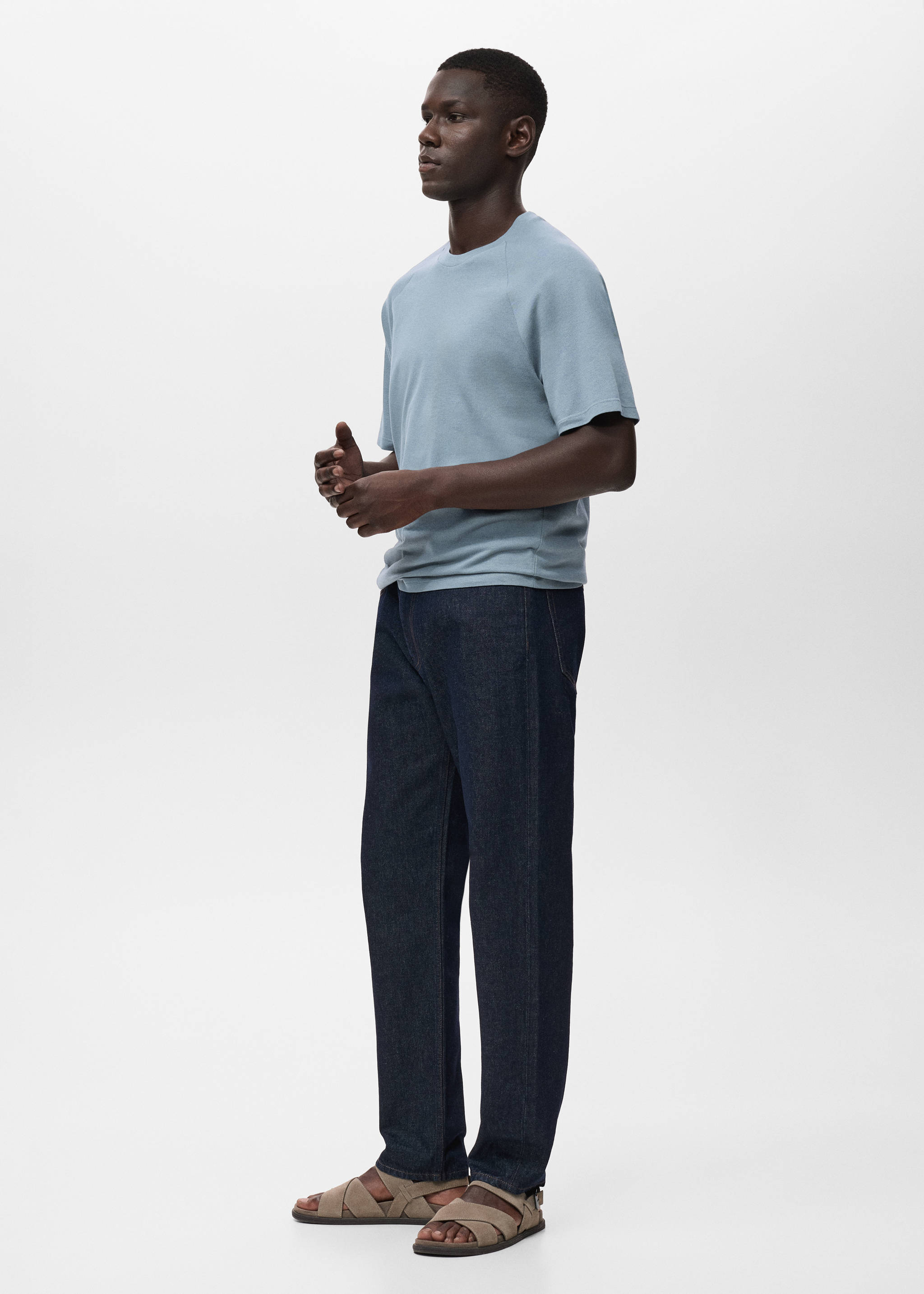 Relaxed-fit cotton-linen t-shirt - Details of the article 2, Indigo Blue. Ref: 17057767-00.