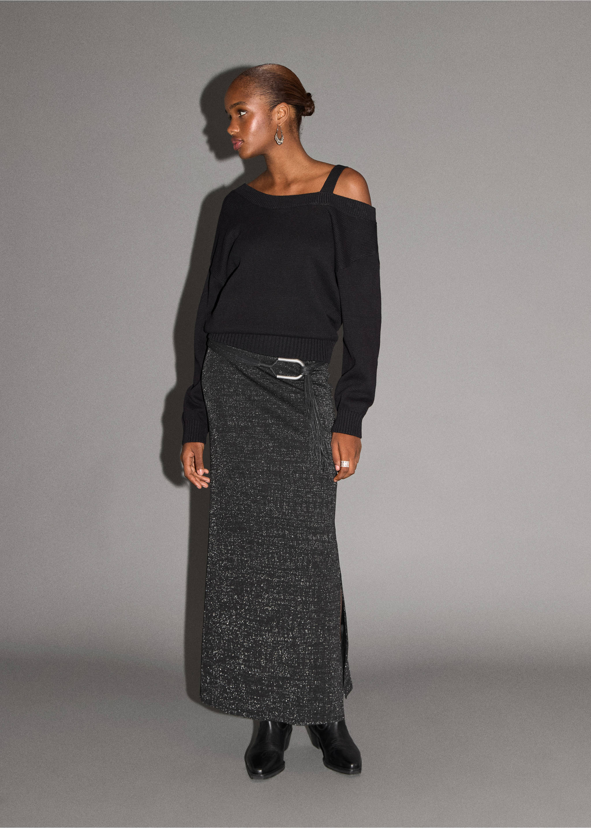 Langer Lurex-Rock - Allgemeine Ansicht, Schwarz. Ref: 17057783-00.