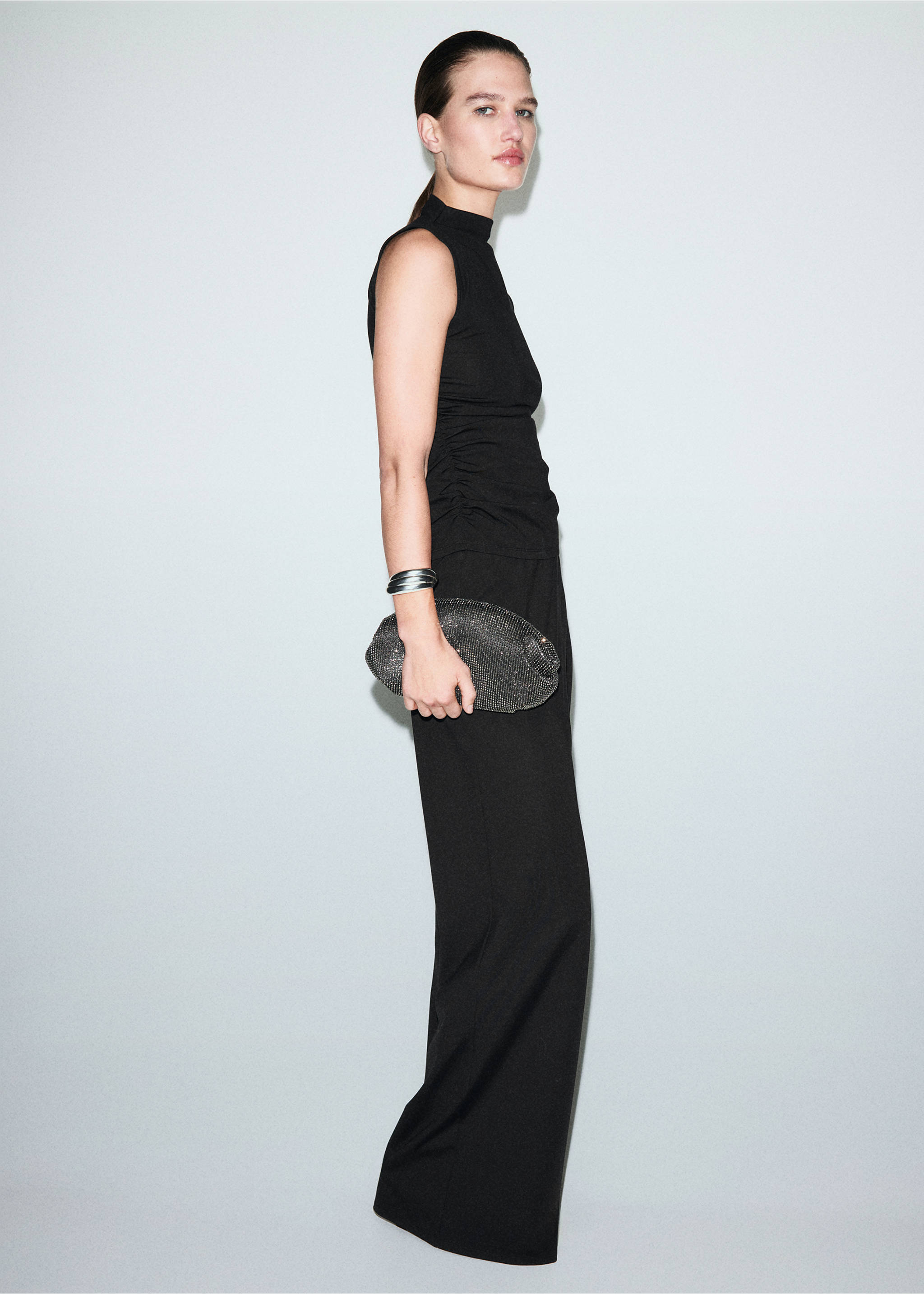 Ruched funnel-neck top - General plane, Black. Ref: 17057805-00.