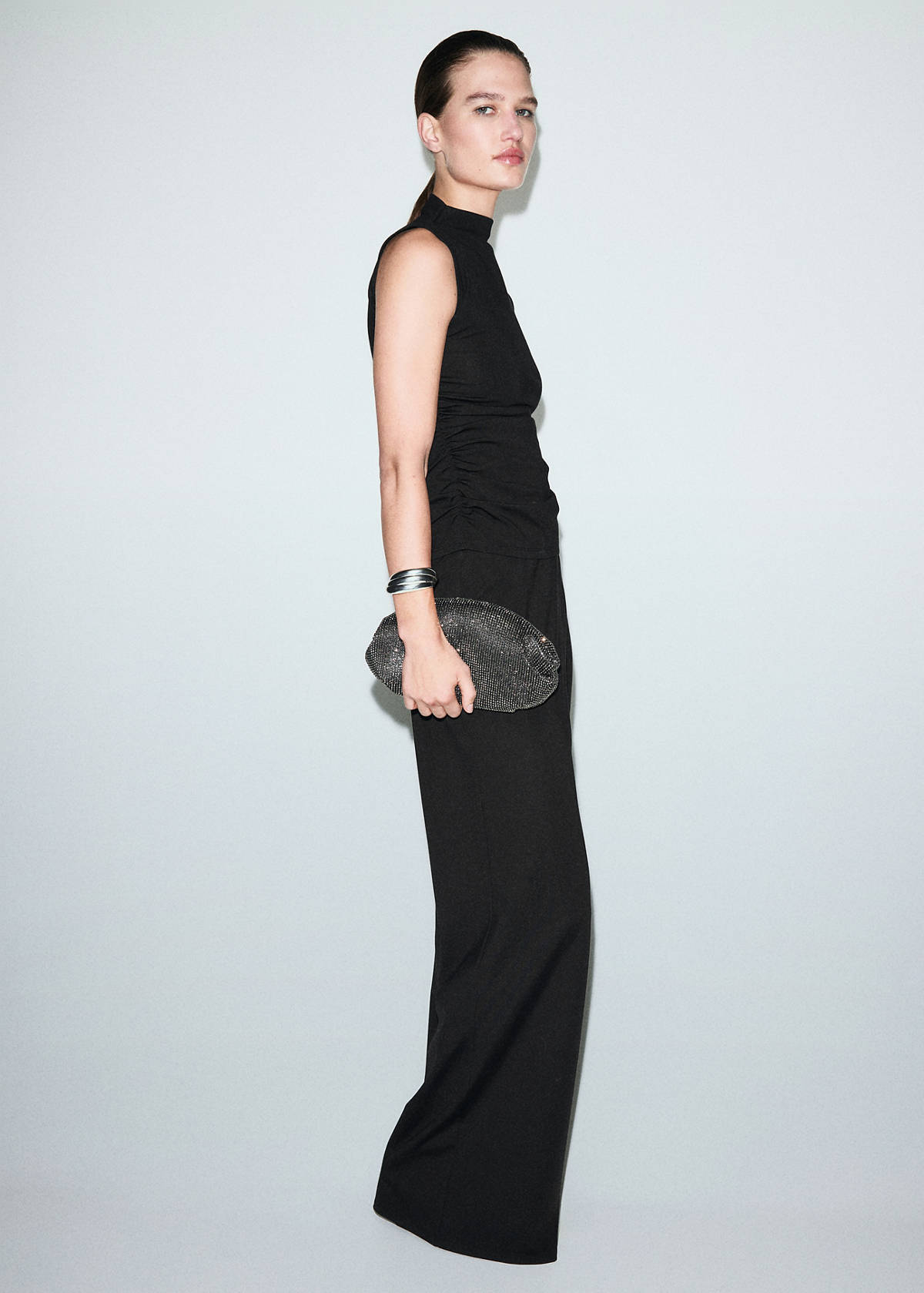 Ruched funnel-neck top