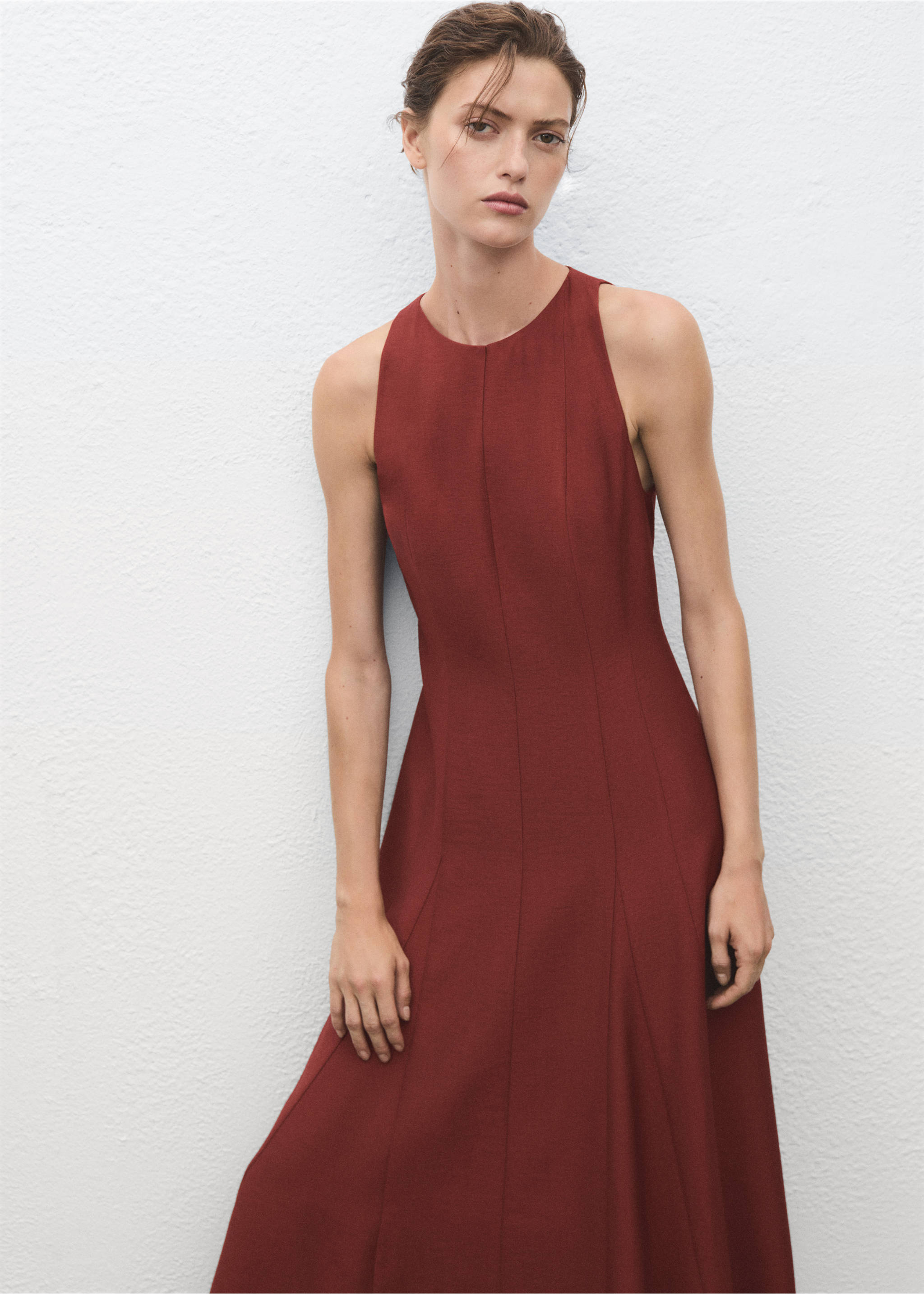 A-line dress with godets - Medium plane, Burnt Orange. Ref: 17057811-00.
