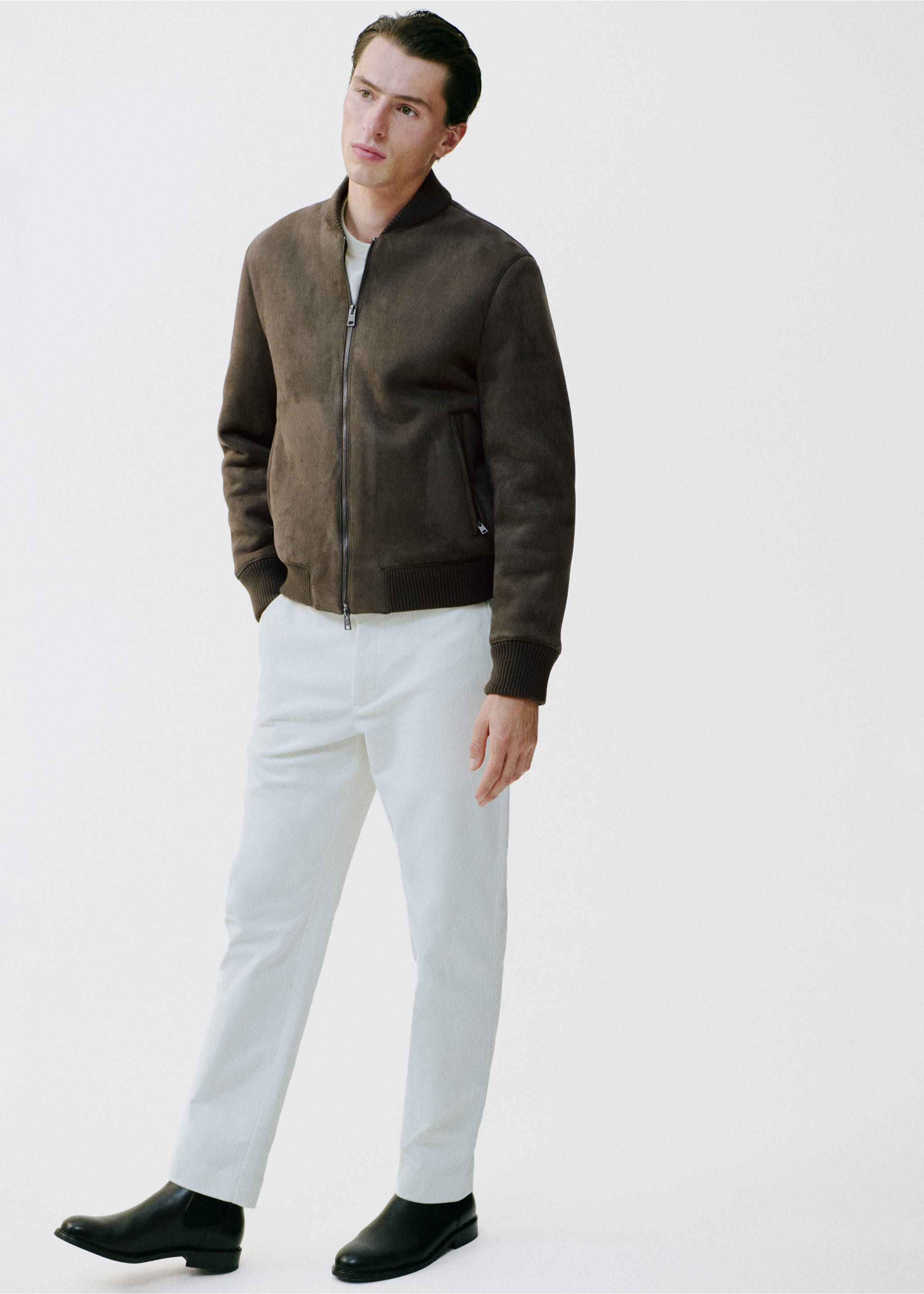 Brown zip-up bomber jacket with ribbed hem and cuffs., Brown. Ref: 17057884-00.