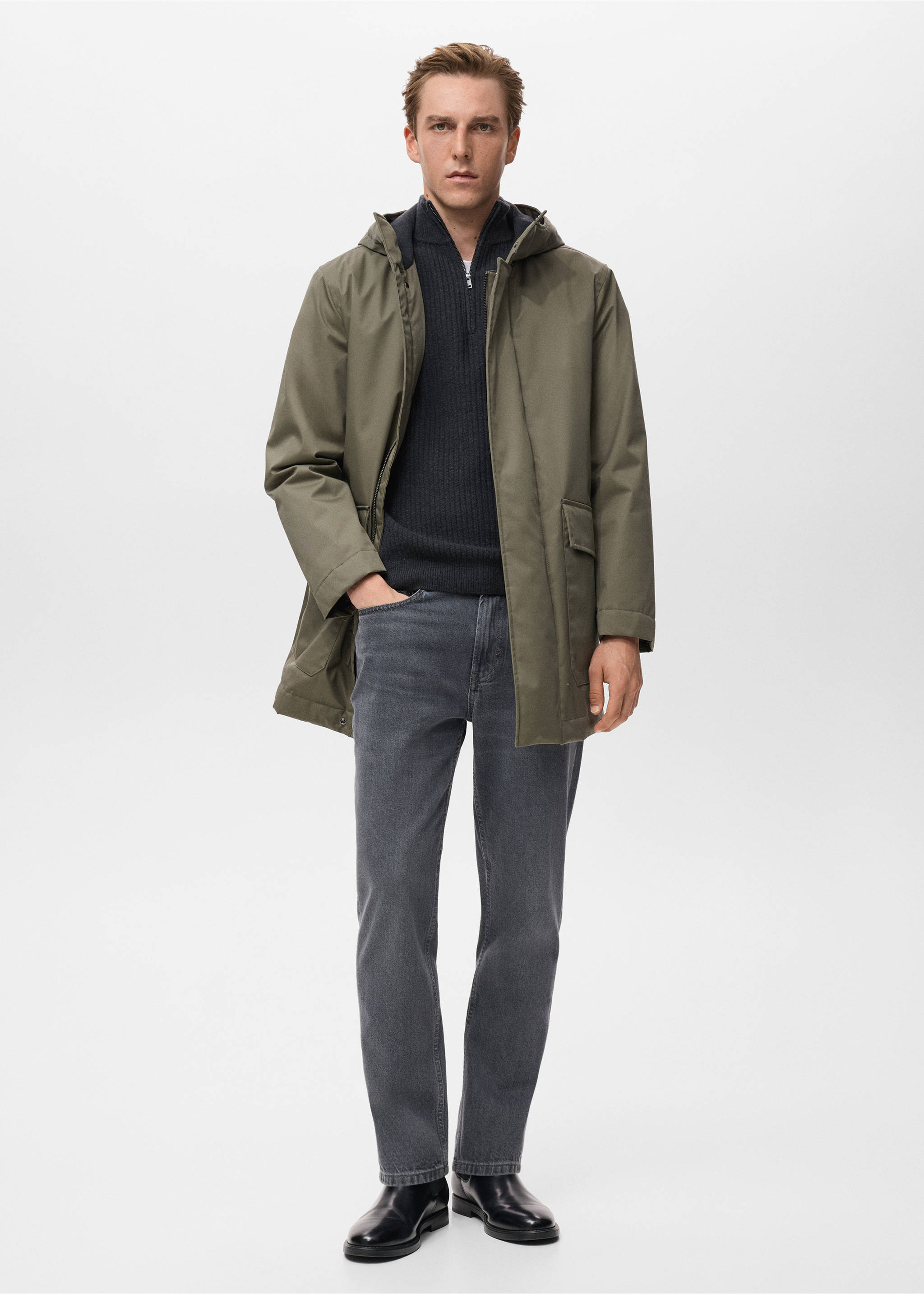 Quilted parka with water-repellent hood - General plane, Medium Brown. Ref: 17057886-00.