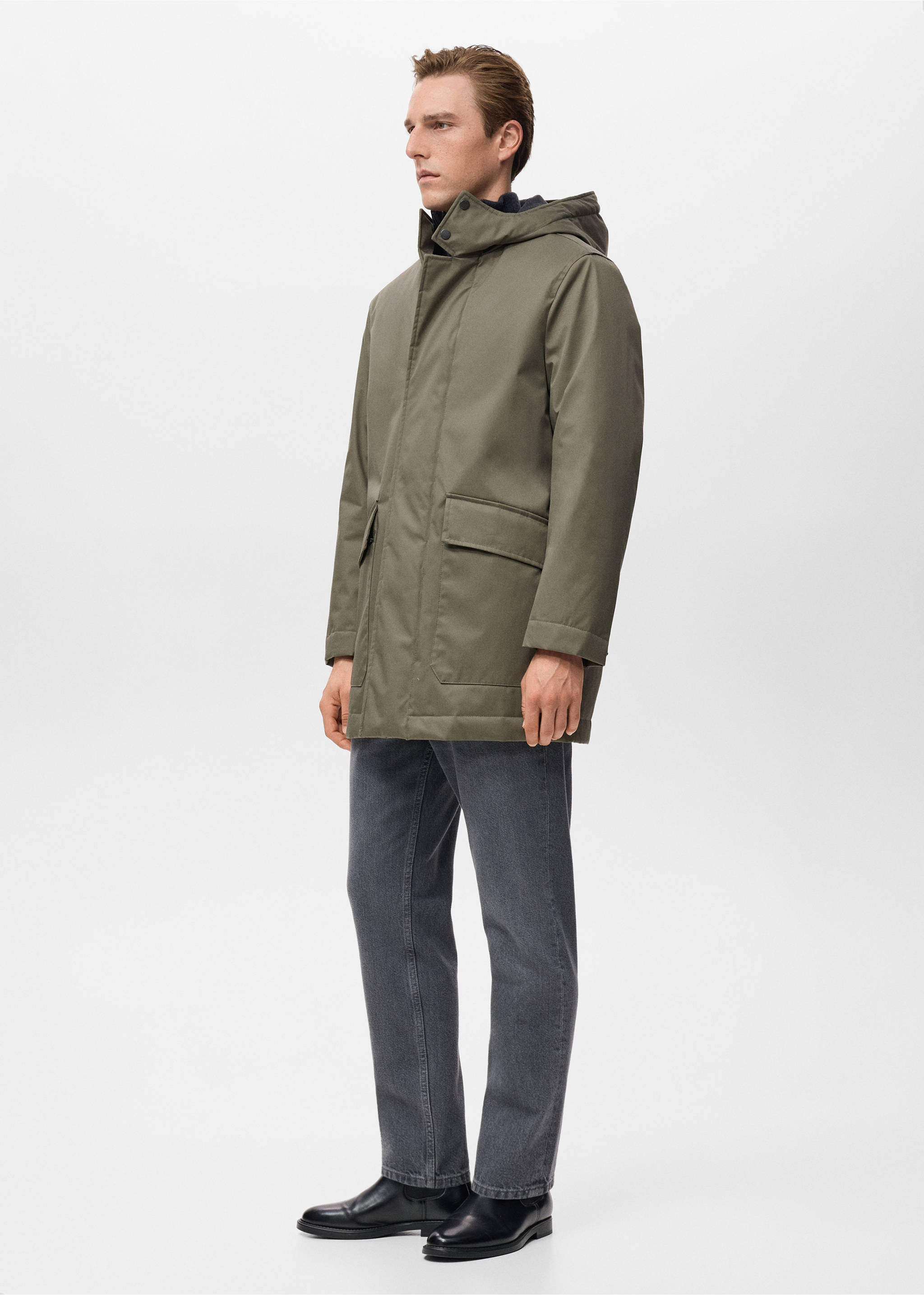 Quilted parka with water-repellent hood - Details of the article 2, Medium Brown. Ref: 17057886-00.