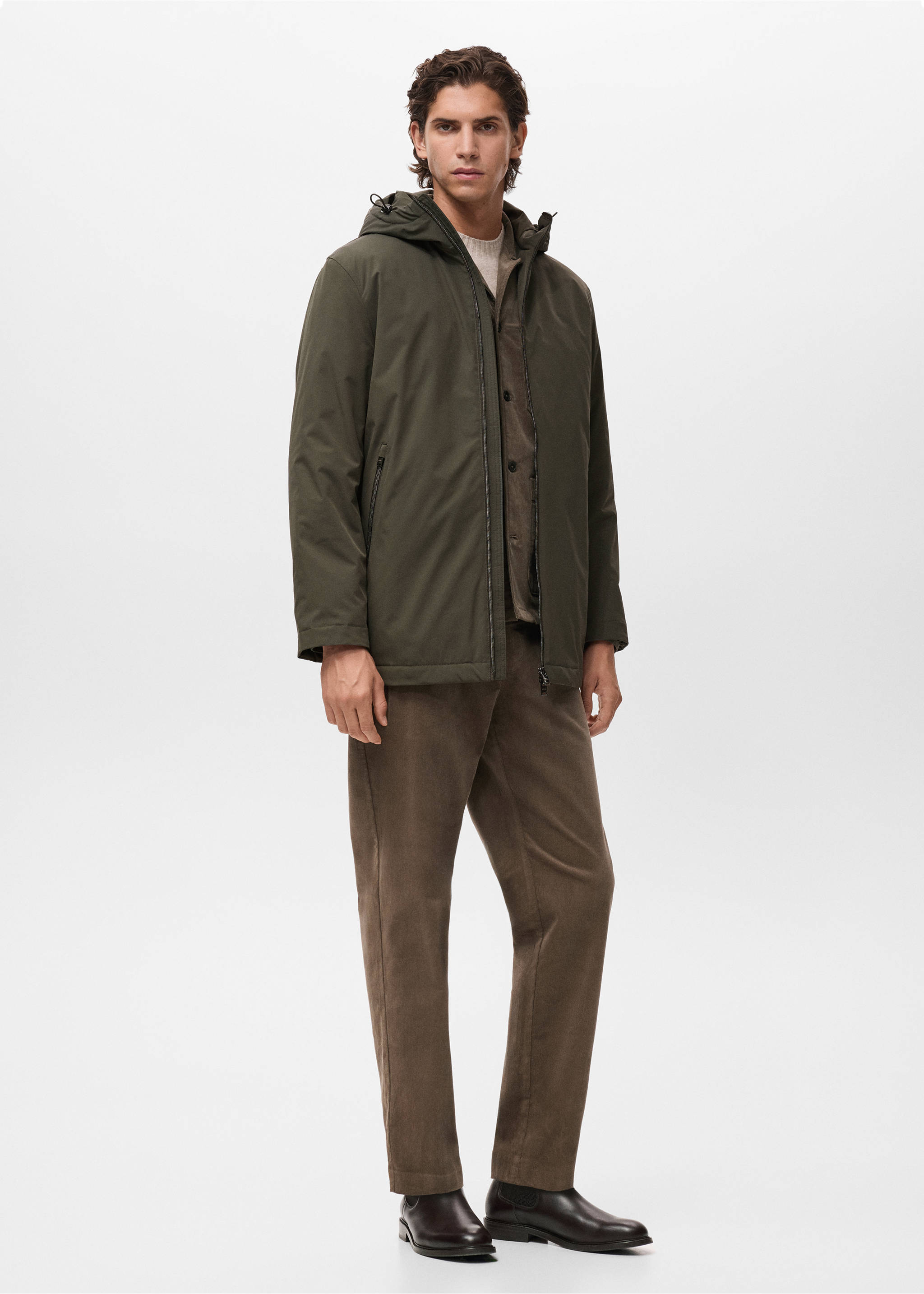 Water-repellent hooded parka - General plane, Dark Green. Ref: 17057887-00.