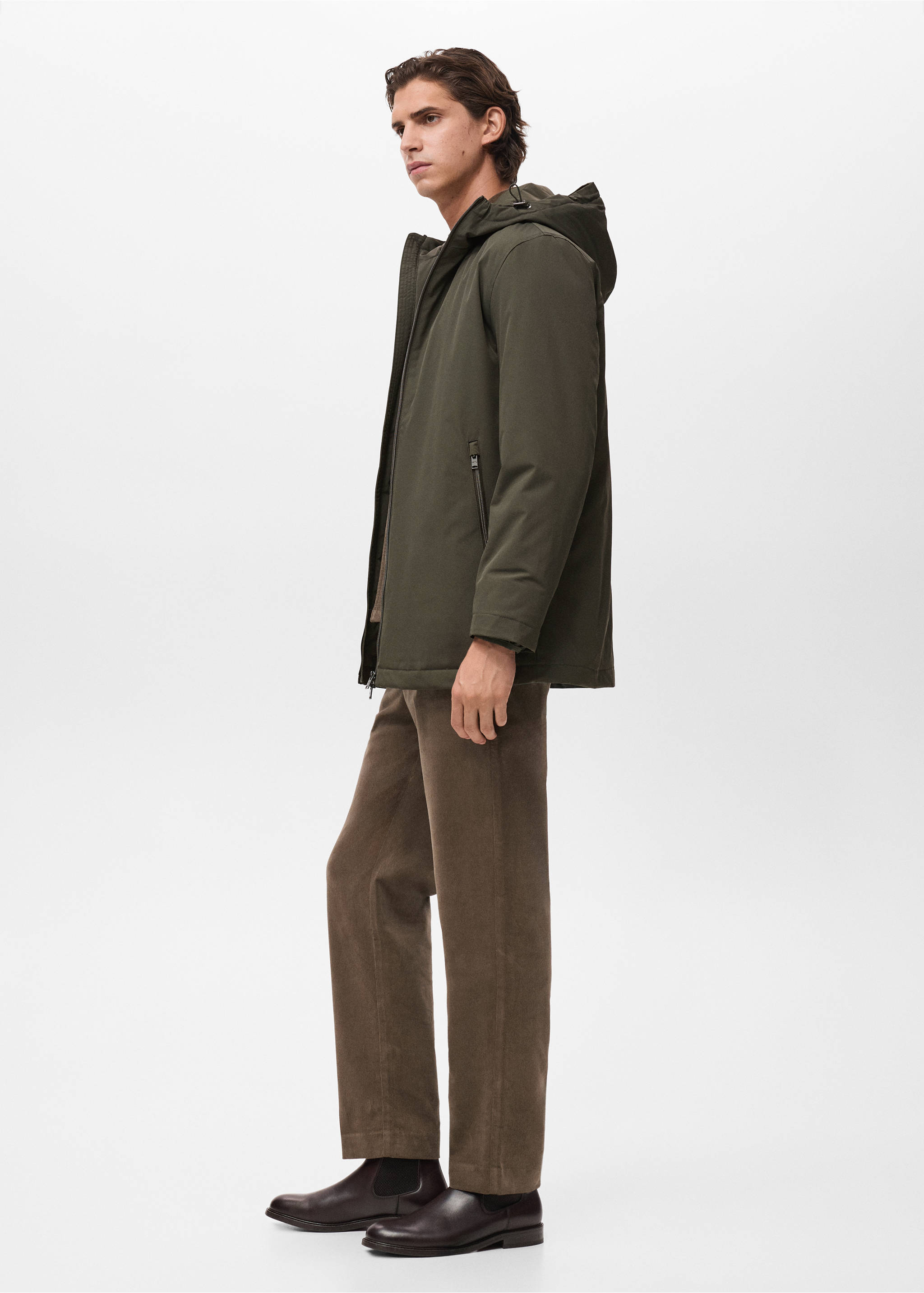 Water-repellent hooded parka - Details of the article 2, Dark Green. Ref: 17057887-00.